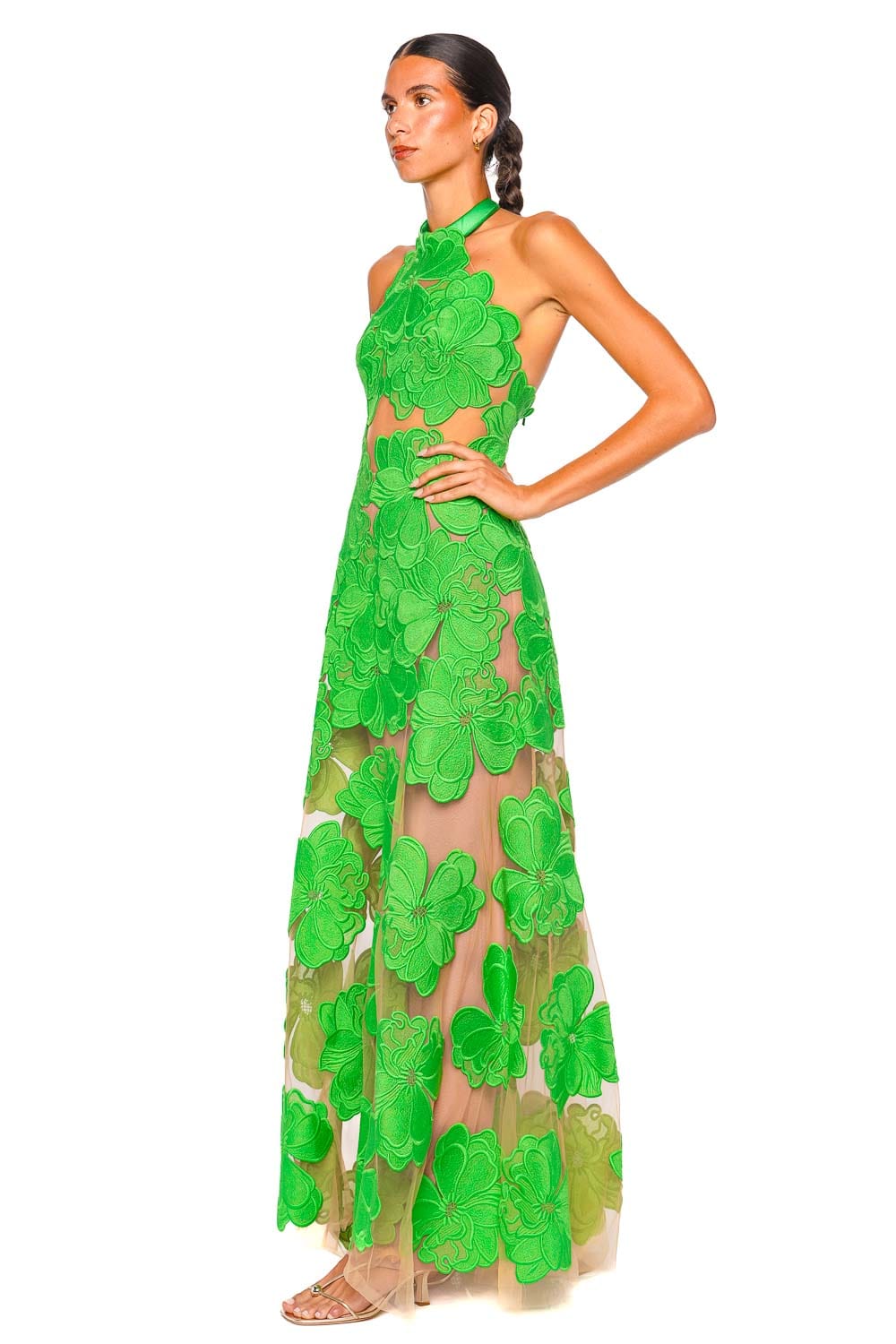 Silvia Tcherassi Mab Green Floral Lace Halter Maxi Dress