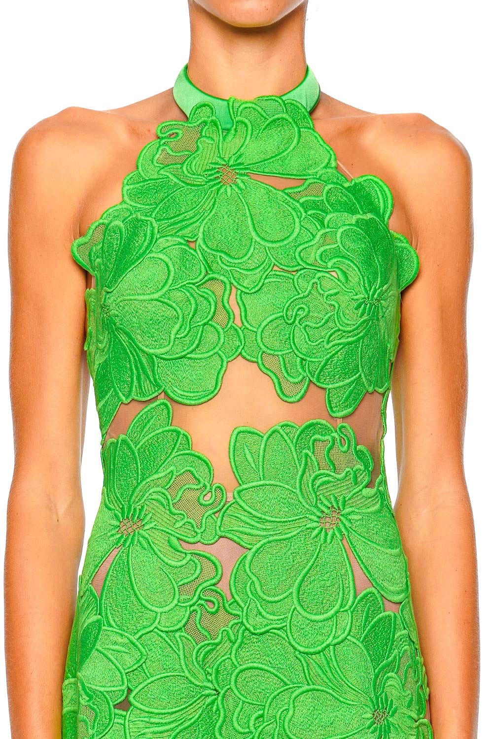 Silvia Tcherassi Mab Green Floral Lace Halter Maxi Dress