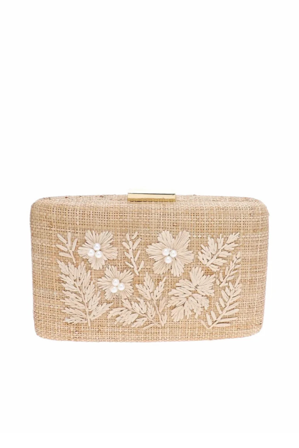 Aster Floral Pearl Embroidered Straw Clutch