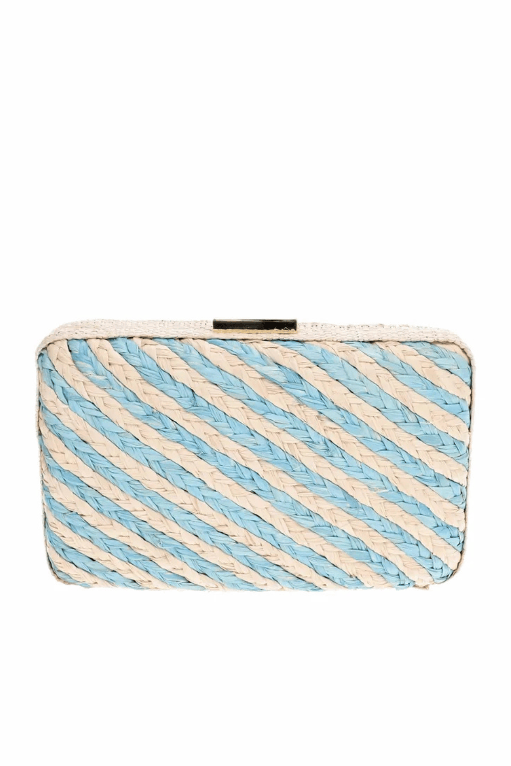 Carmen Blue Stipe Braided Raffia Clutch