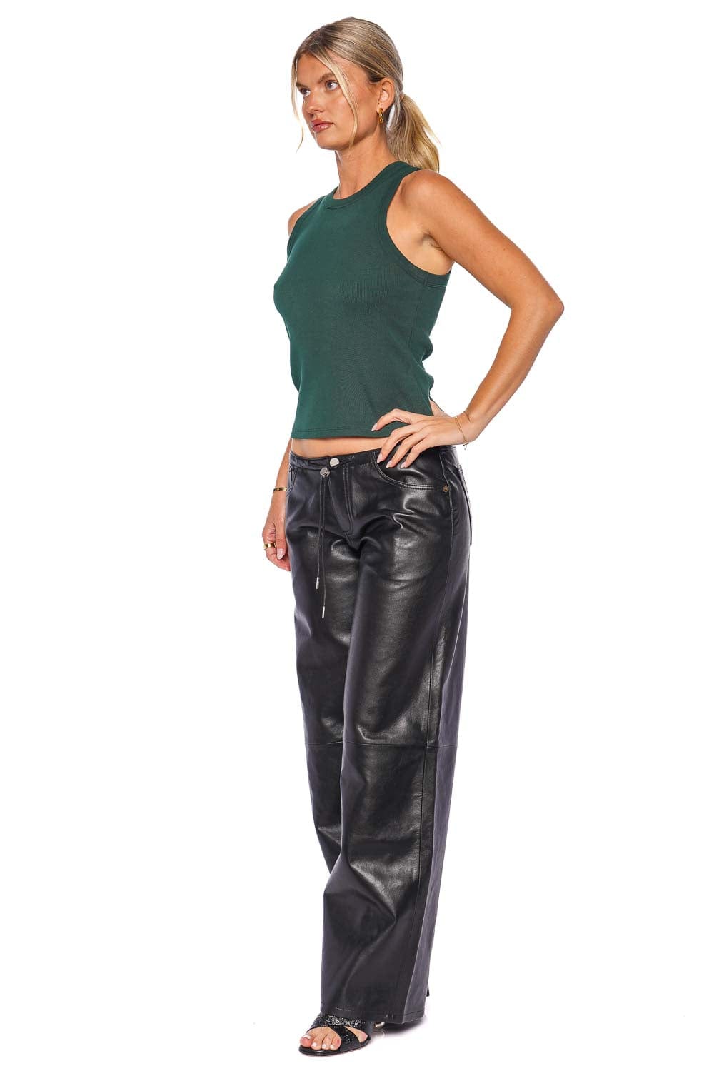 Still Here Cool Black Leather Low Rise Jean