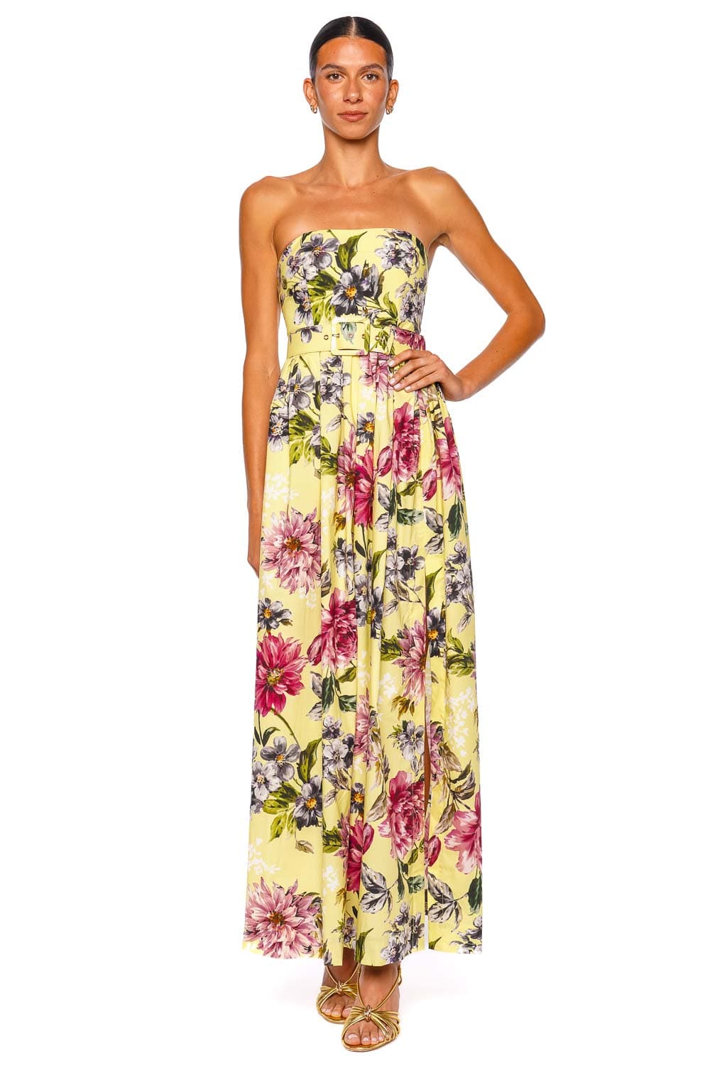 Cara Cara Greenfield Lemon Bloom Strapless Maxi Dress