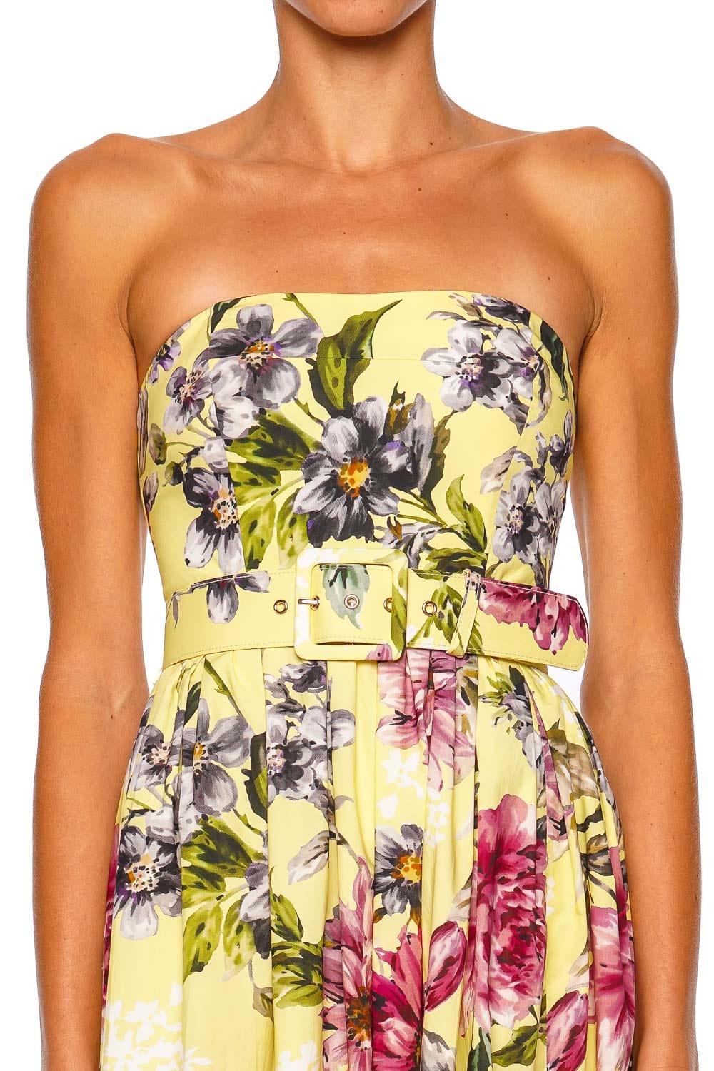 Cara Cara Greenfield Lemon Bloom Strapless Maxi Dress