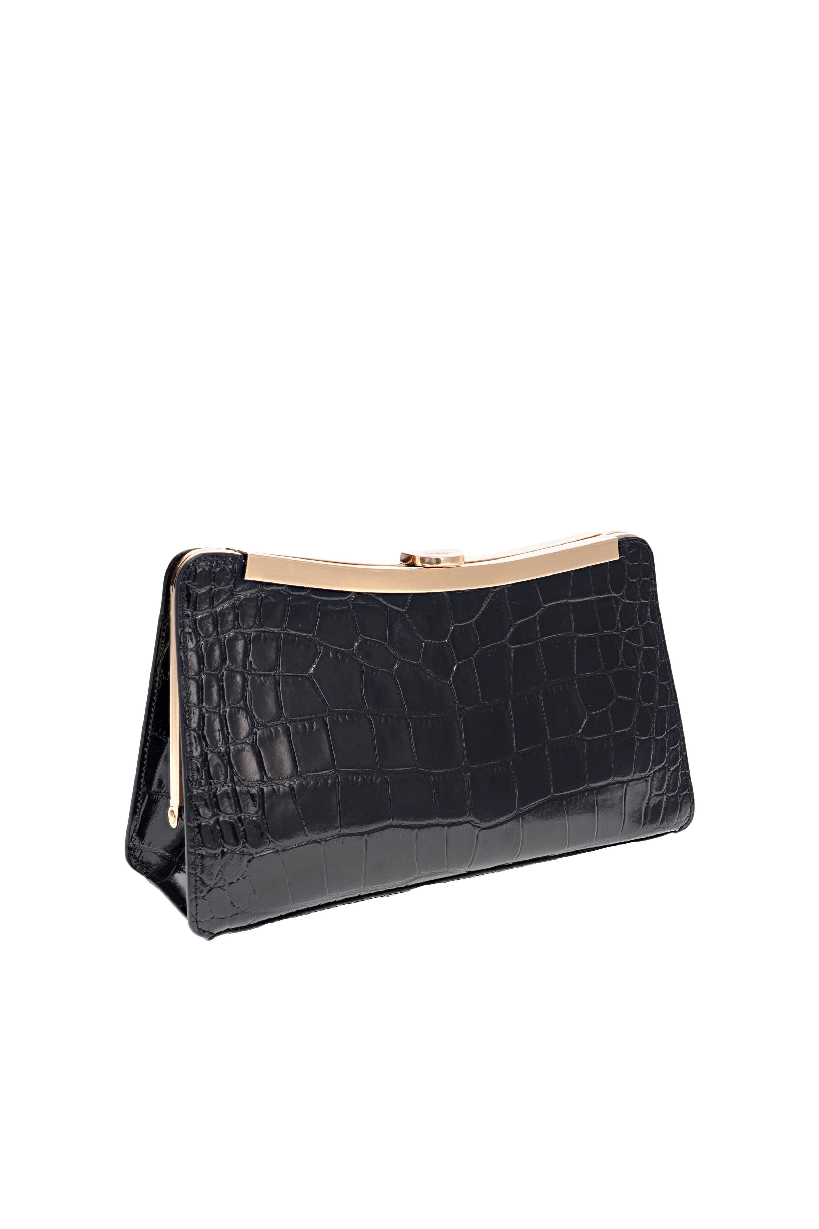 SIMKHAI Solange Black Croc Embossed Clutch Bag
