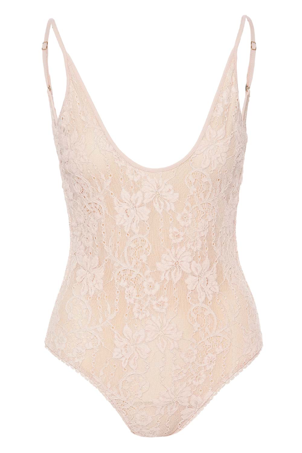 LACE BODYSUIT WITH STRAPS - Beige-pink
