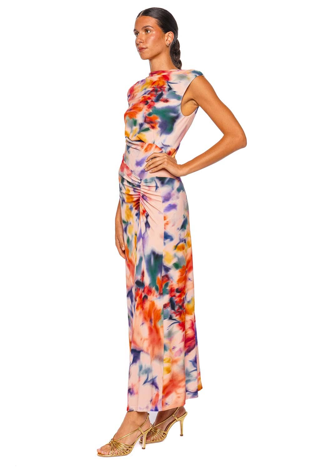SIMKHAI Acacia Daisy Draped Jersey Midi Dress