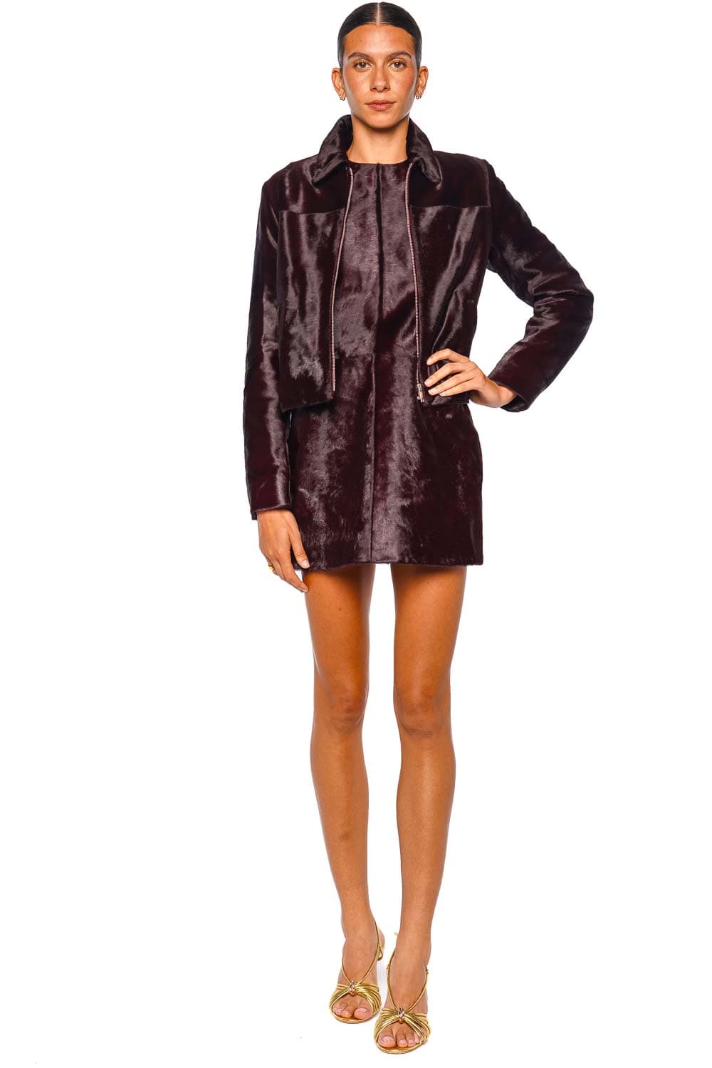 SIMKHAI Daria Fig Long Sleeve Cropped Jacket