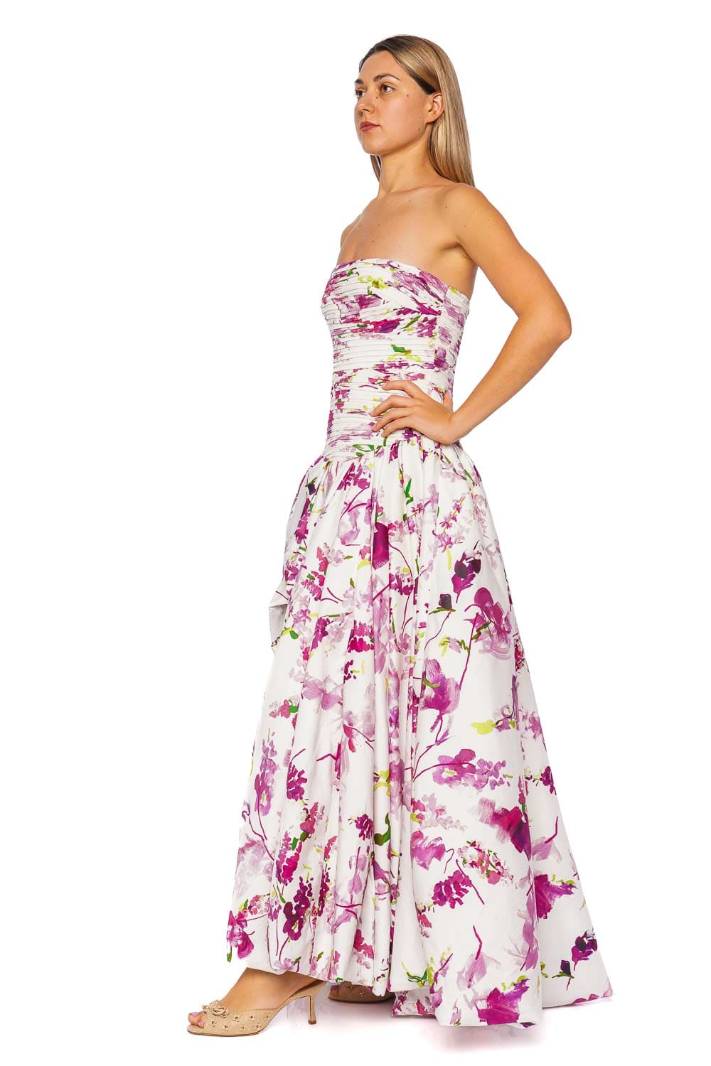 Aje. Behold Floral Strapless Ruched Maxi Dress