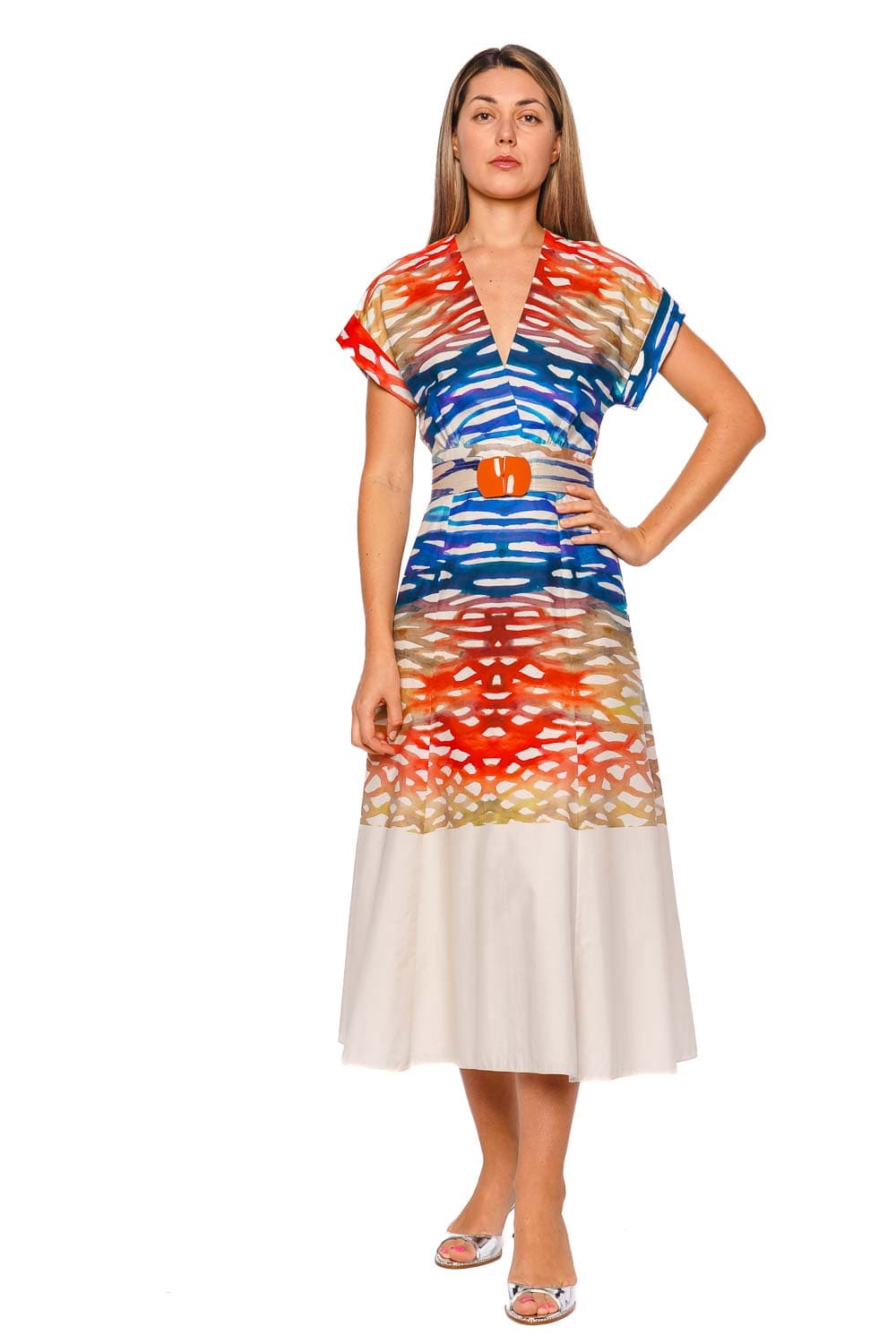 Silvia Tcherassi Sakura Coral Symphony Belted Midi Shirt Dress