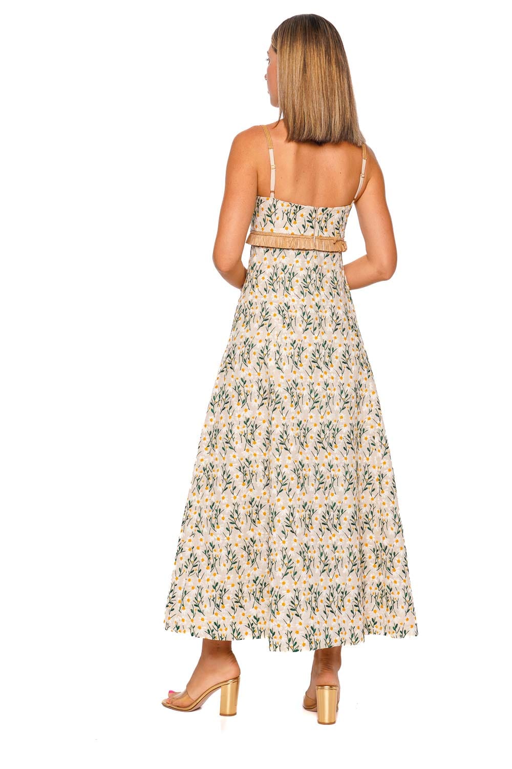 CLEA Salvador Daisy Meadow Raffia Fringe Midi Dress