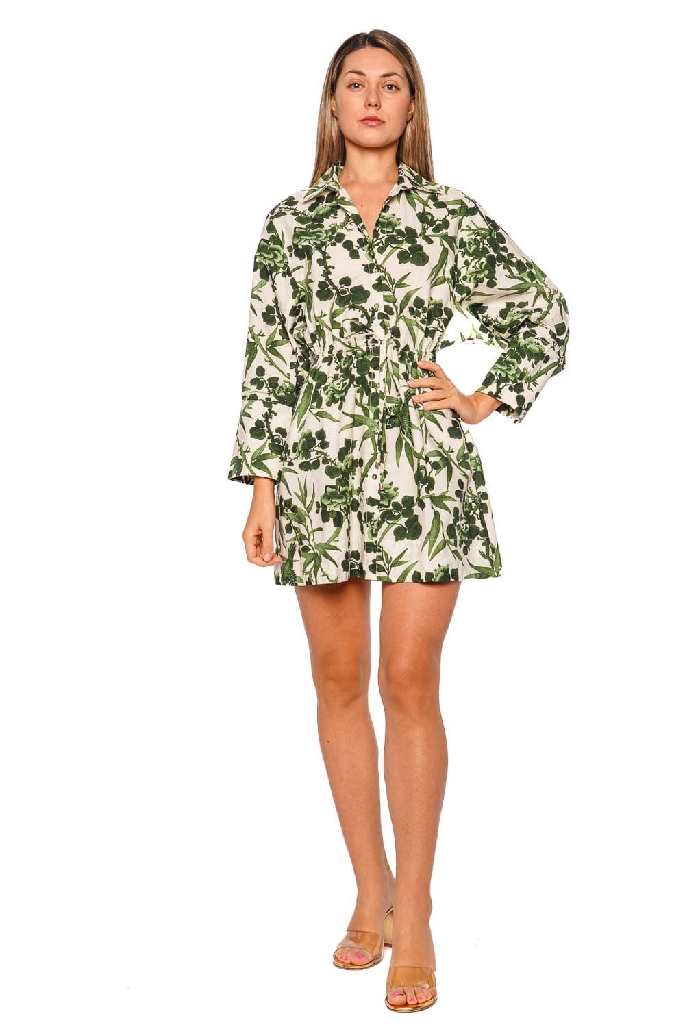 Cara Cara Colette Toile Green Long Sleeve Shirtdress