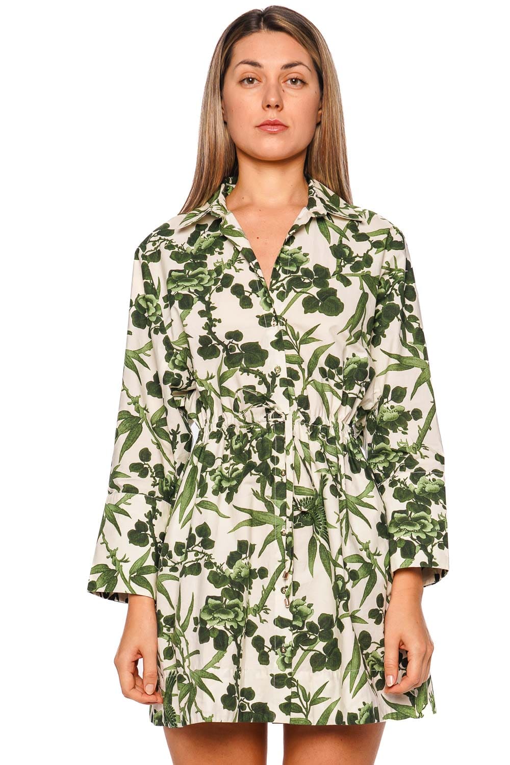 Cara Cara Colette Toile Green Long Sleeve Shirtdress