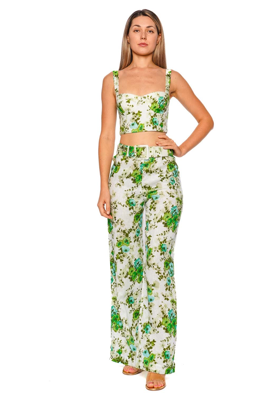 Claudine Mint Floral Linen Bustier Top