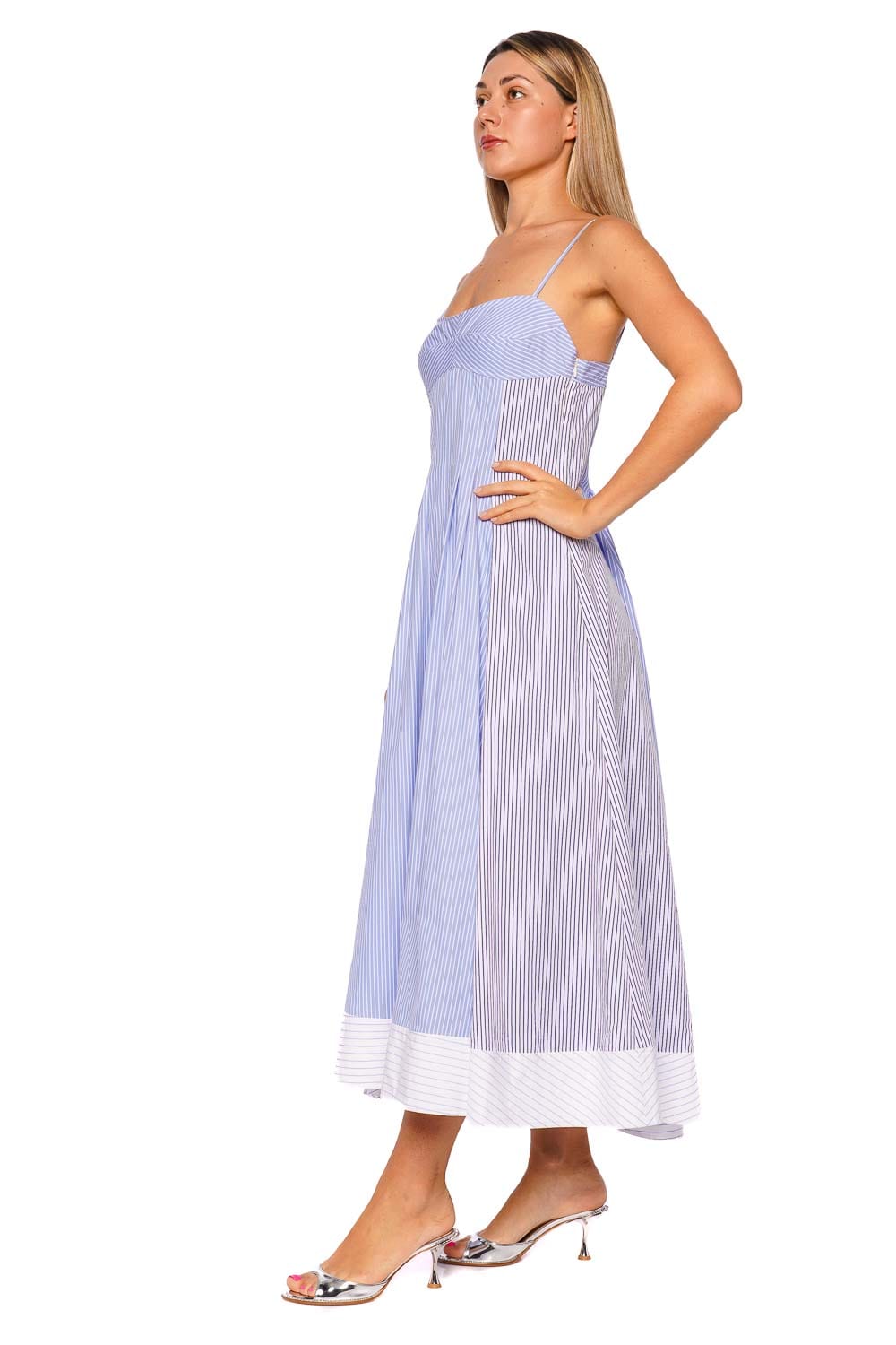 SIMKHAI Chamberlain Periwinkle Striped Cotton Midi Dress