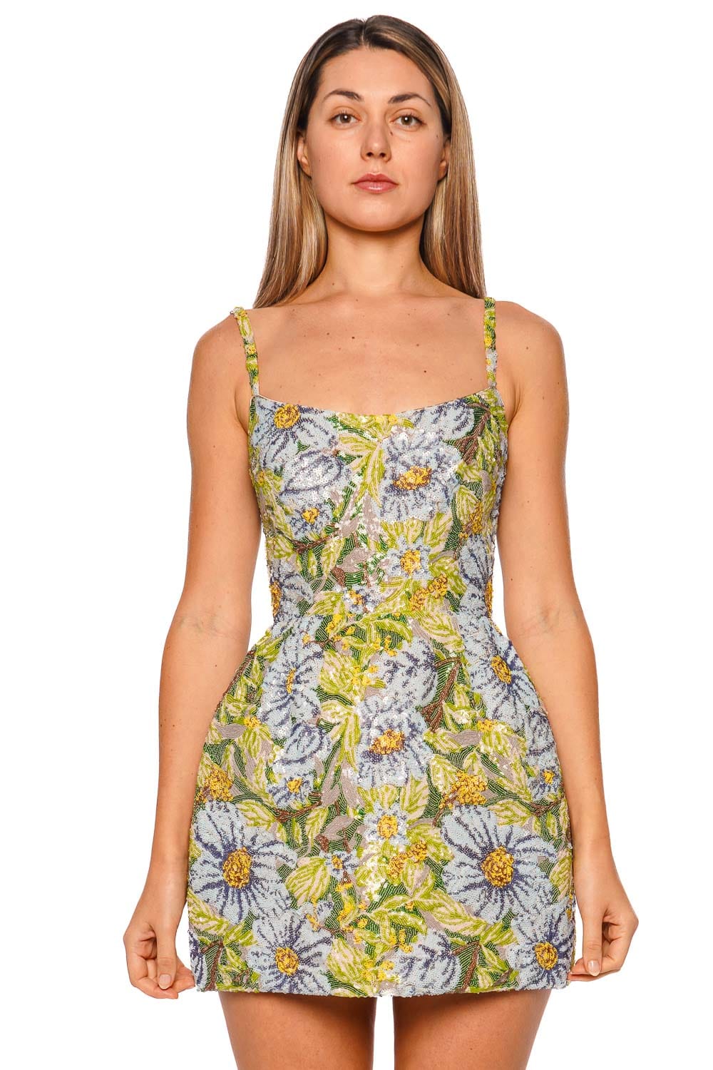 Bronx and Banco Valentina Cora Pailette Floral Embellished Mini Dress