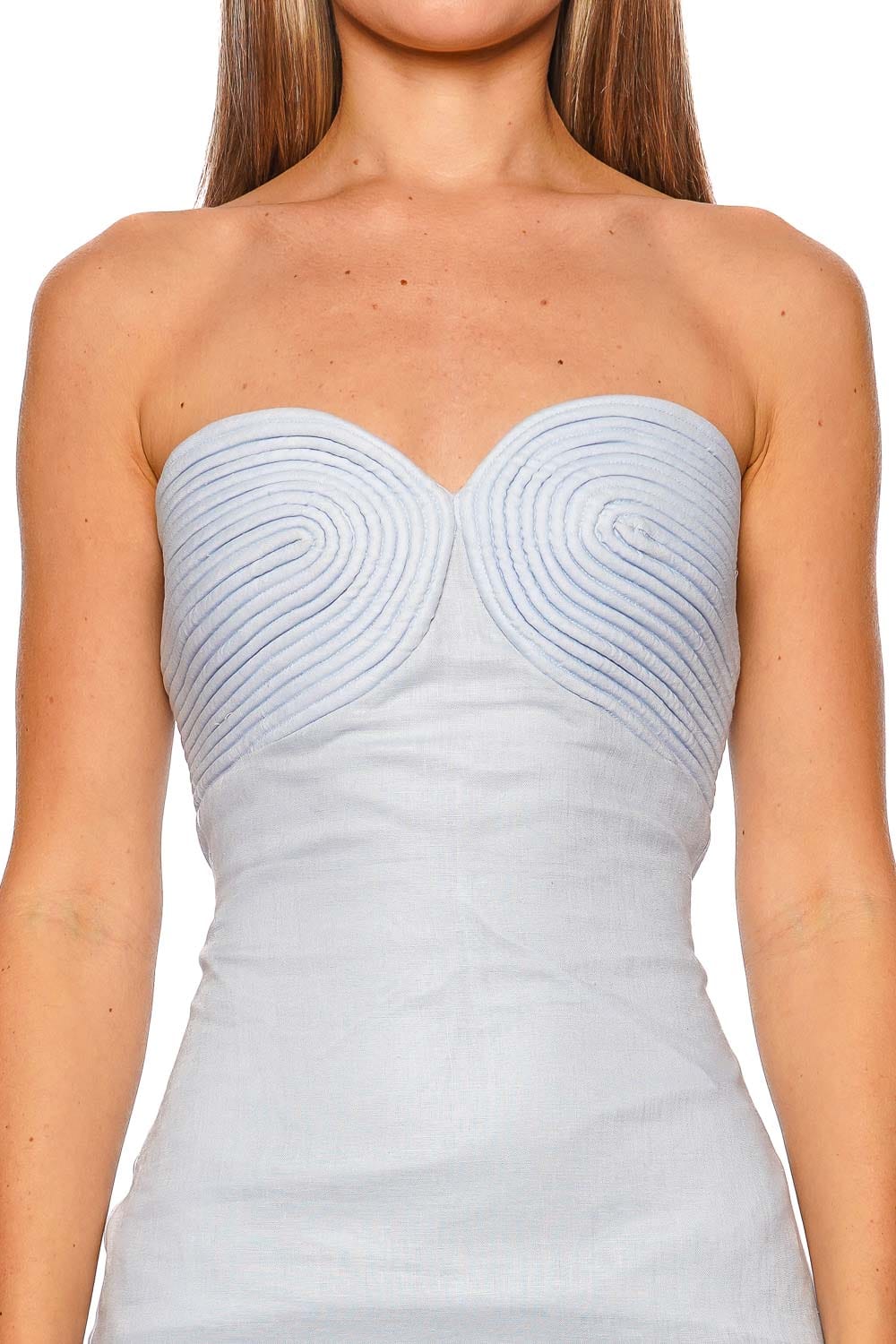 Andres Otalora Amari Ama Baby Blue Strapless Mini Dress