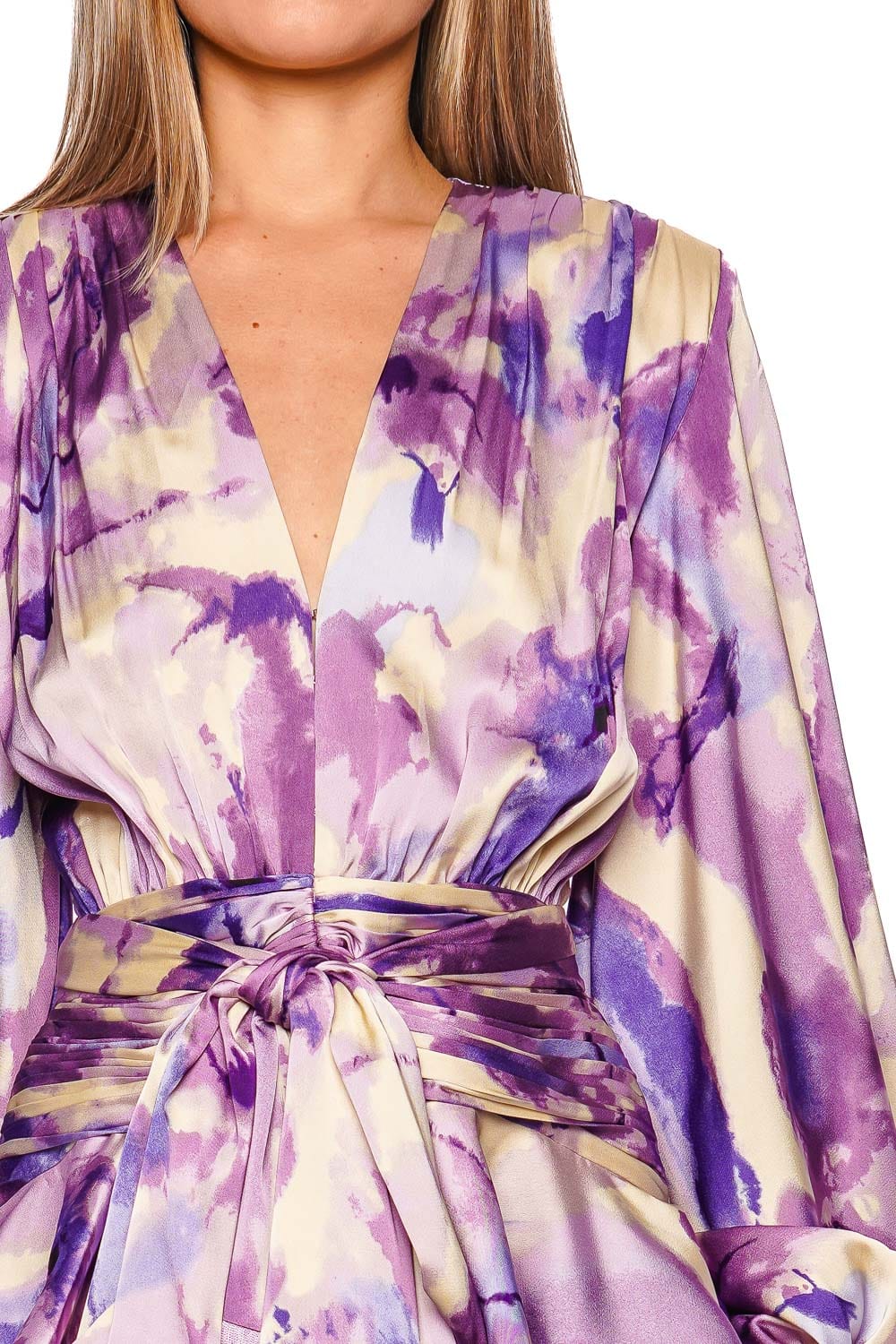 Bronx and Banco Wisteria Bedouin Ruffled Satin Mini Dress