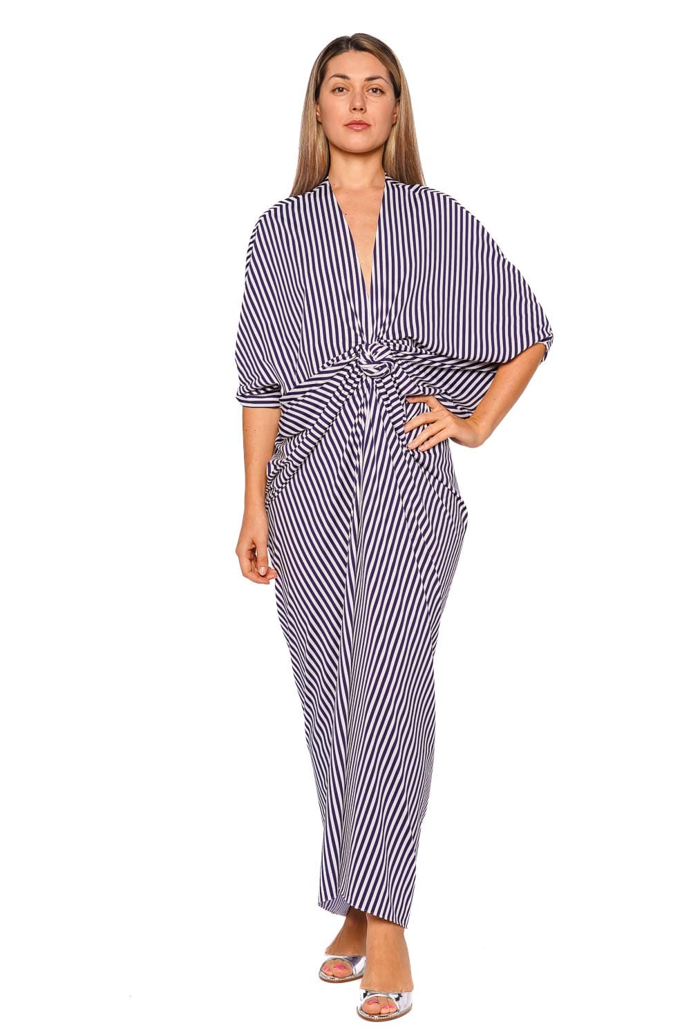 Silvia Tcherassi Fiore Striped Twist Tunic Maxi Dress