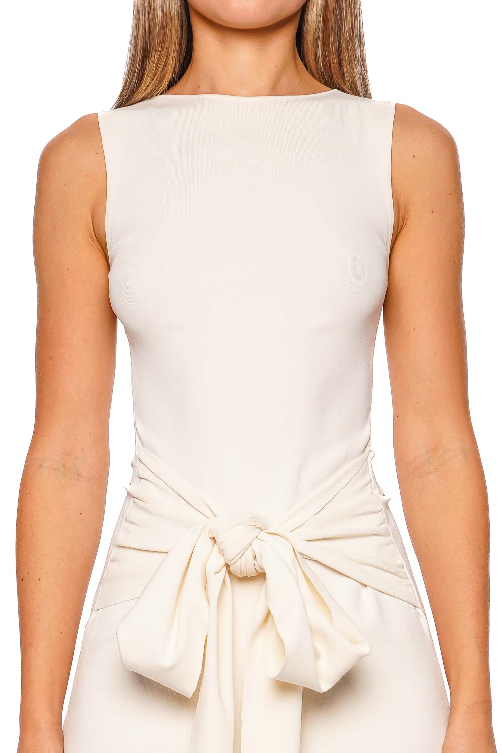 LAPOINTE Cream Sleeveless Tie-Waist Midi Dress