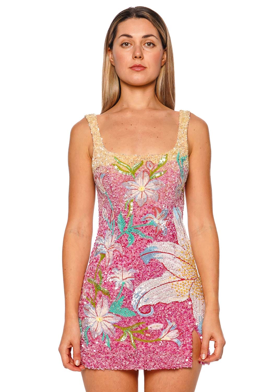 LA FUORI Sunrise Lily Field Embroidered Mini Dress