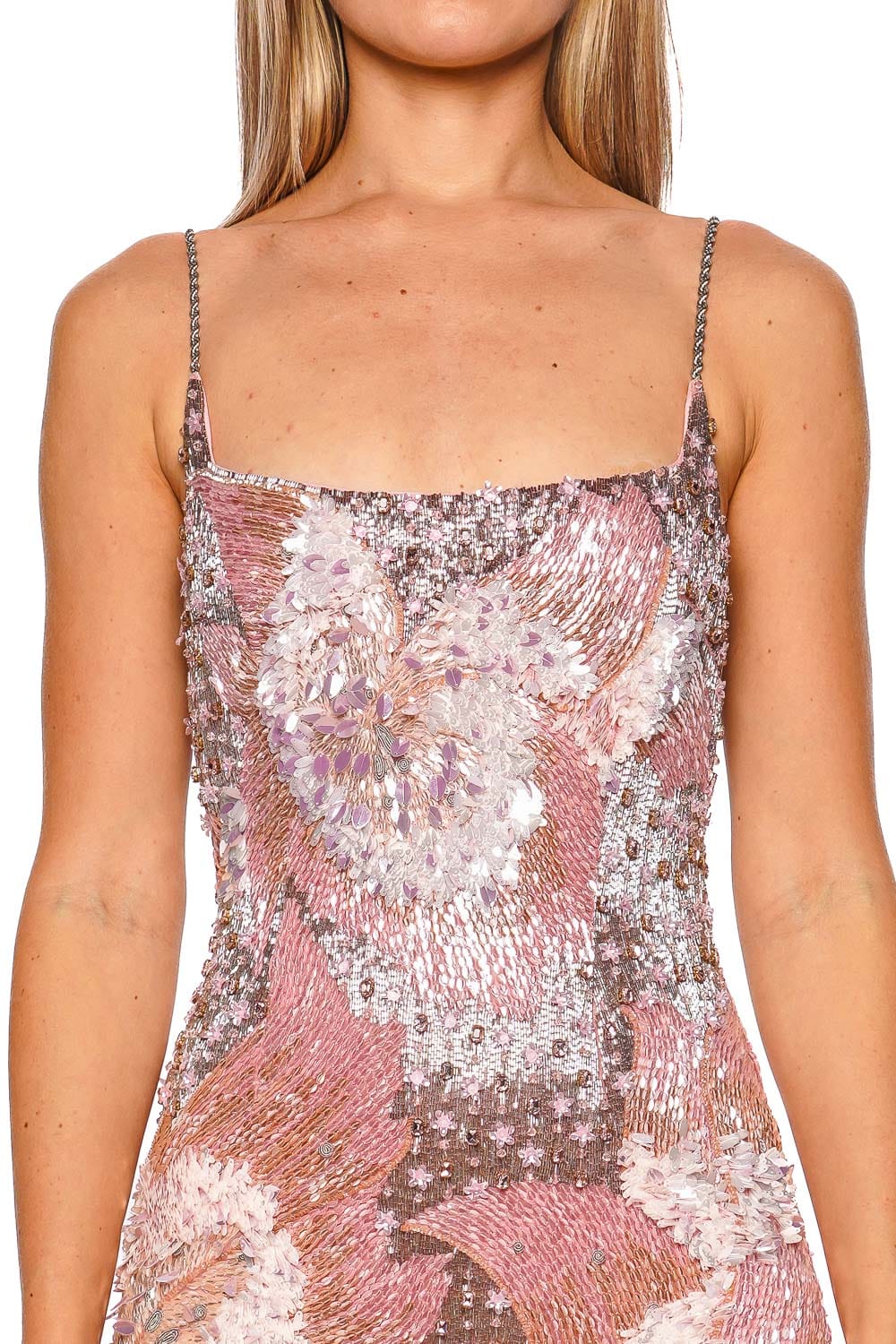 LA FUORI Poised Pink Floral Embroidered Mini Dress