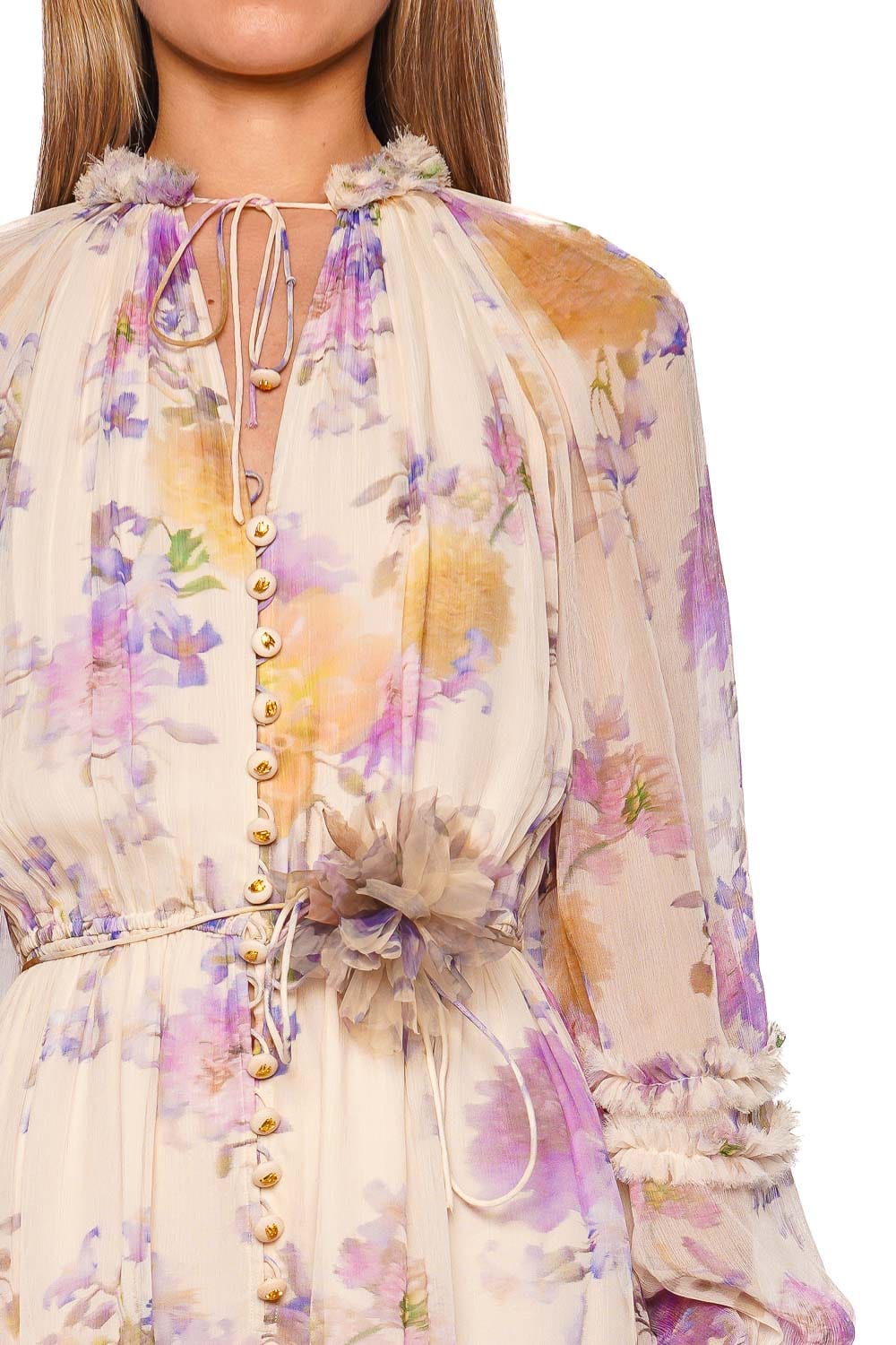 ZIMMERMANN Luna Cream Dahlia Long Sleeve Ruffle Playsuit