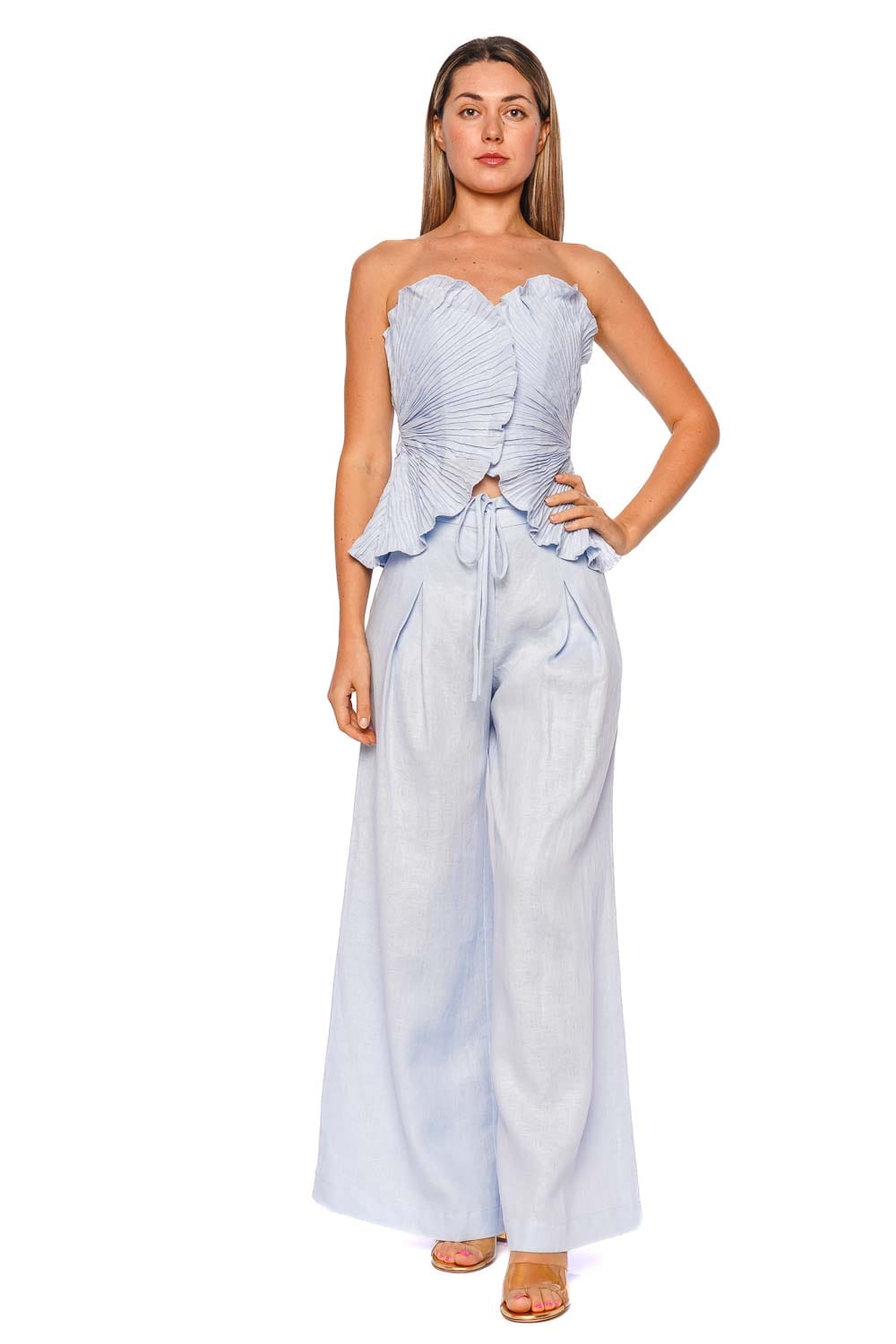 Andres Otalora De Tres Baby Blue Strapless Top