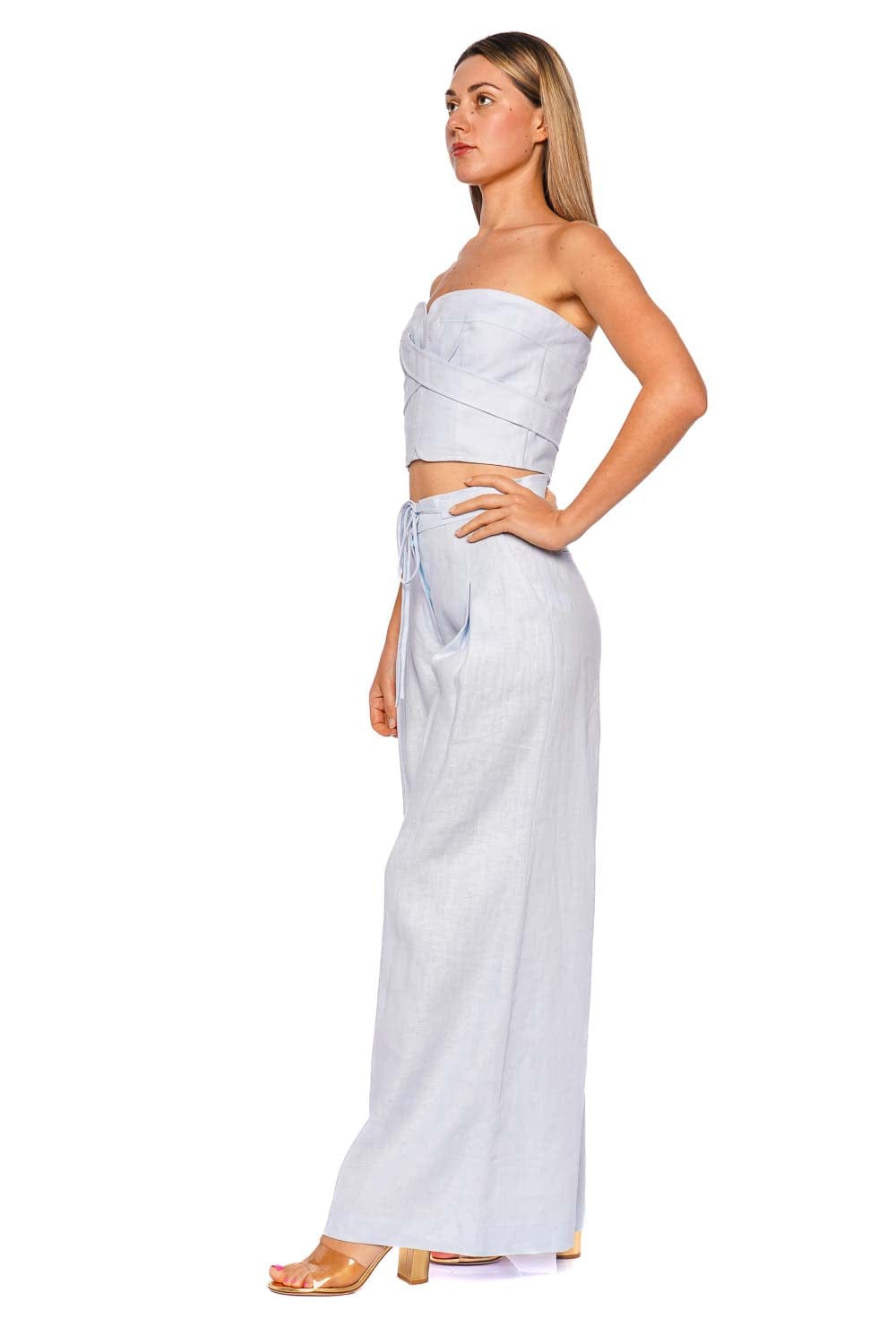 Andres Otalora Sea Incierto Baby Blue Strapless Crop Top