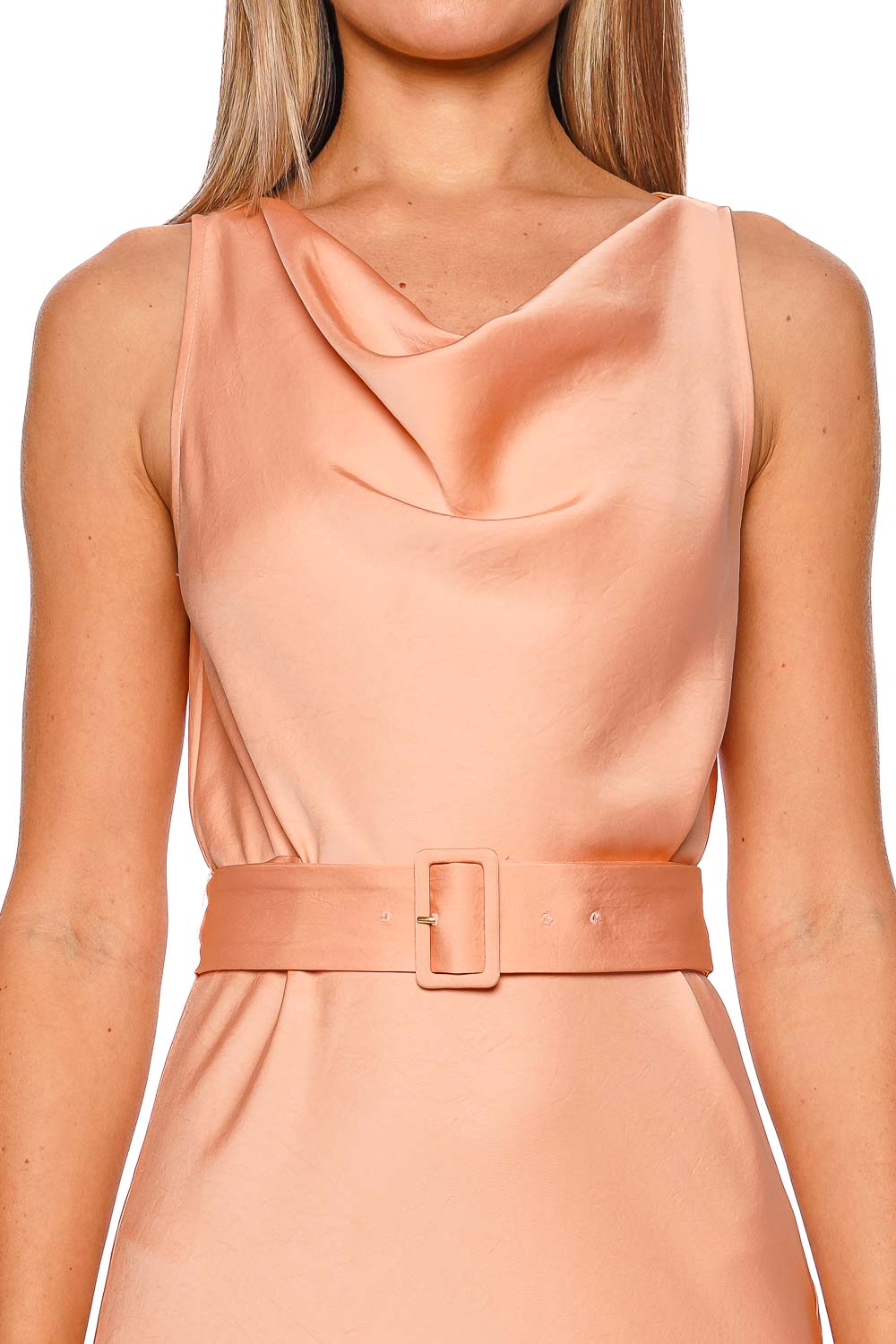 LAPOINTE Dune Sleeveless Satin Belted Midi Dress