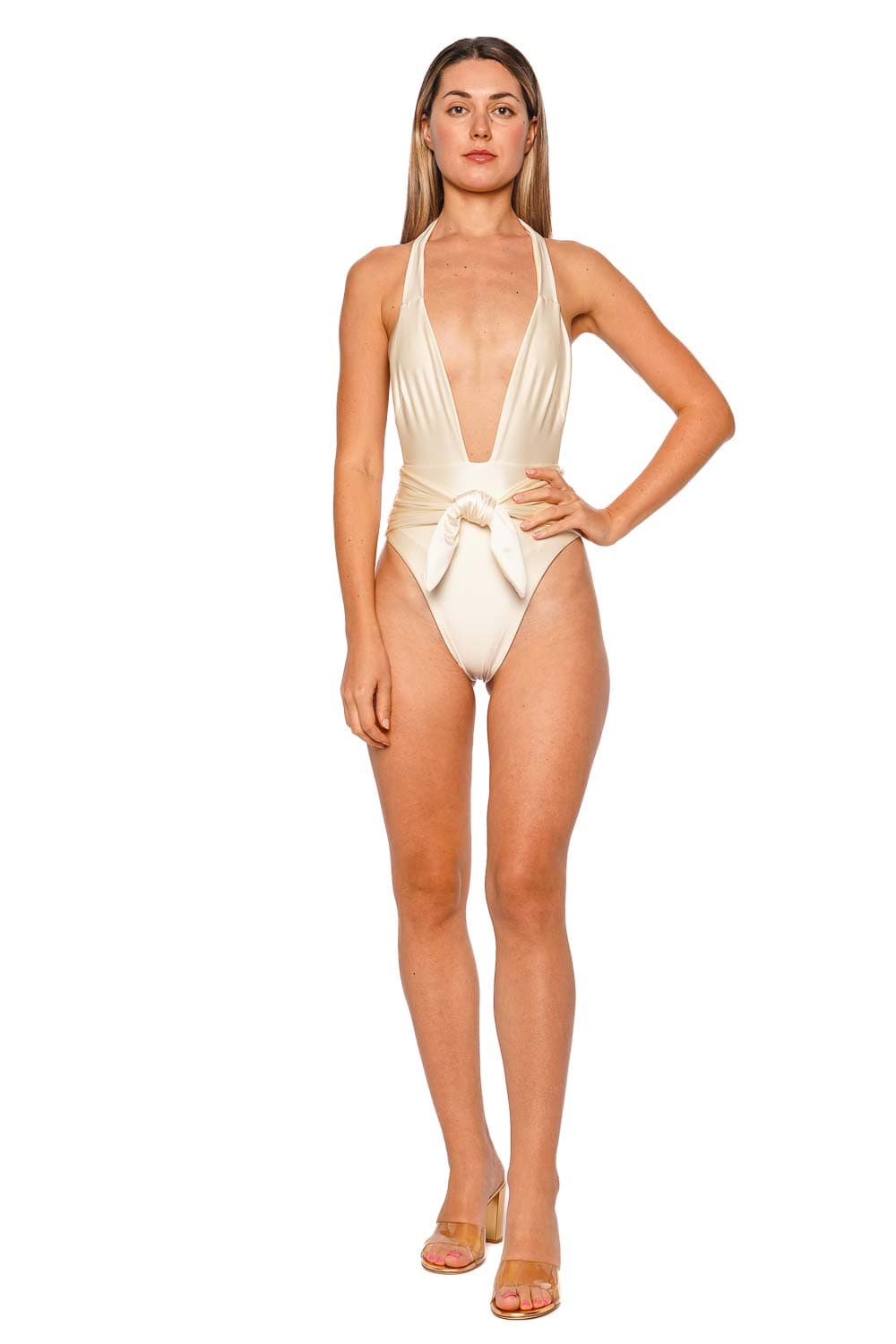 Montce Swim Tropaz Tie Up Halter One Piece Swimsuit