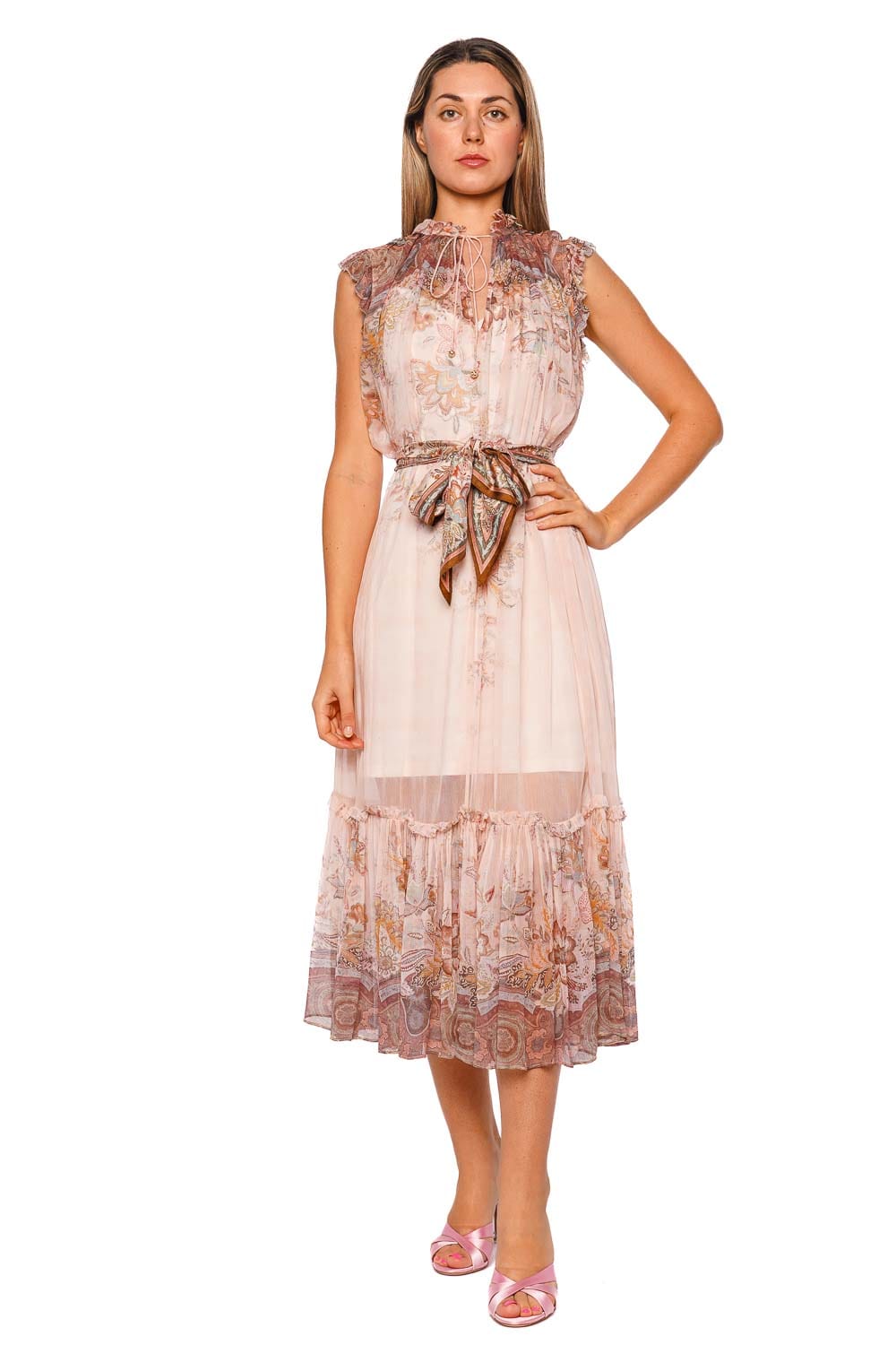 ZIMMERMANN Alchemy Pink Paisley Flutter Sleeveless Midi Dress