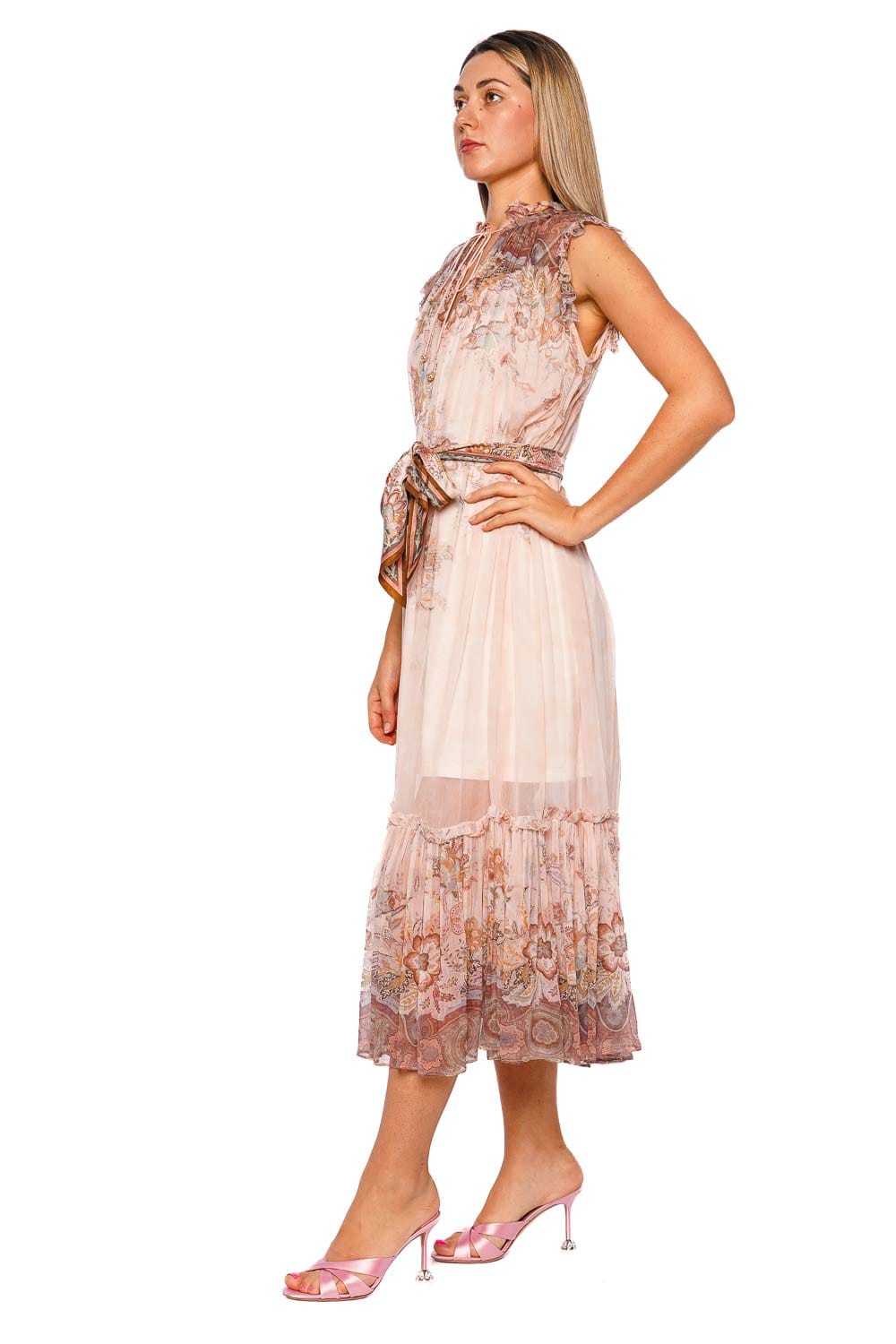 ZIMMERMANN Alchemy Pink Paisley Flutter Sleeveless Midi Dress