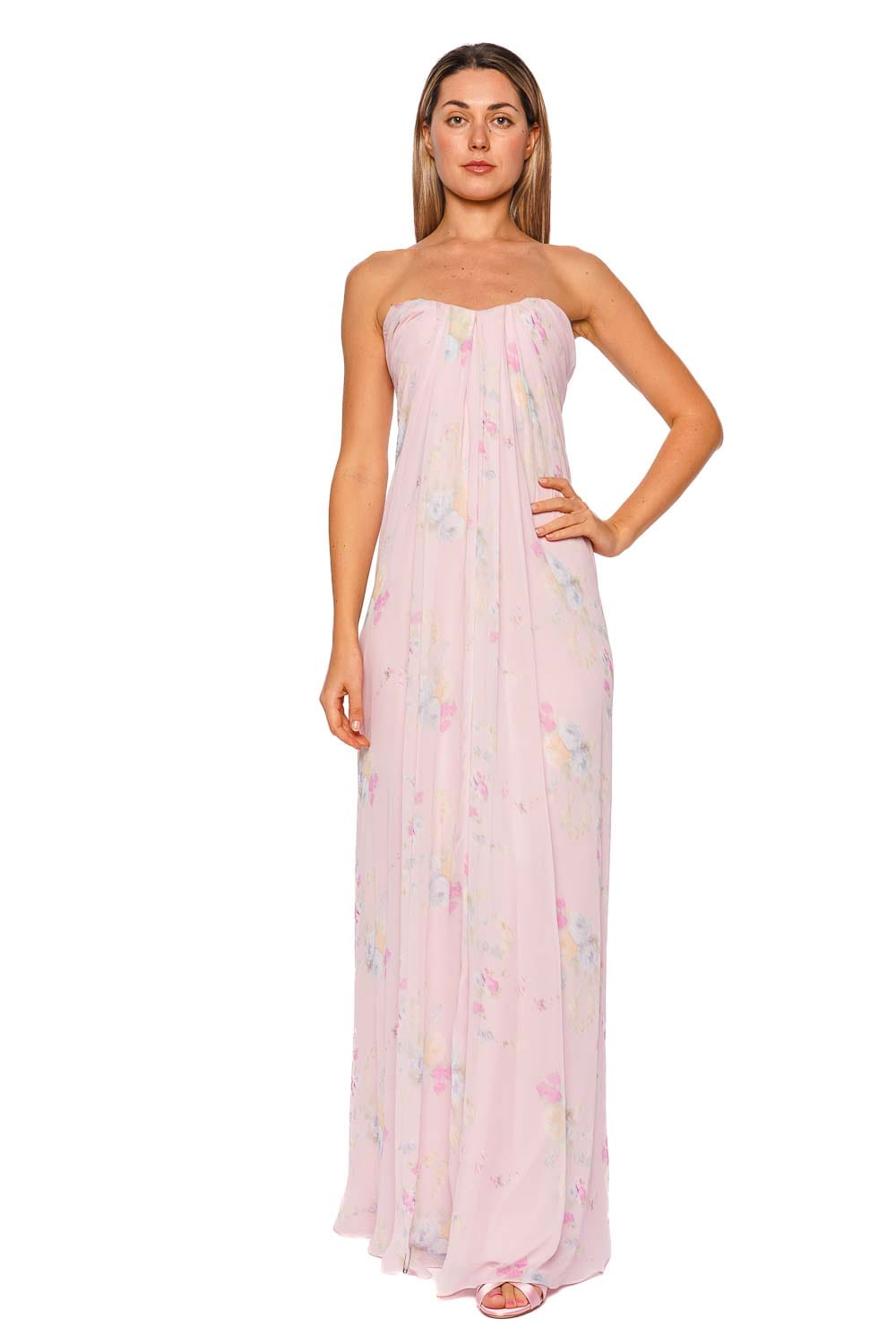 LoveShackFancy Emara Rosy Trellis Strapless Maxi Dress