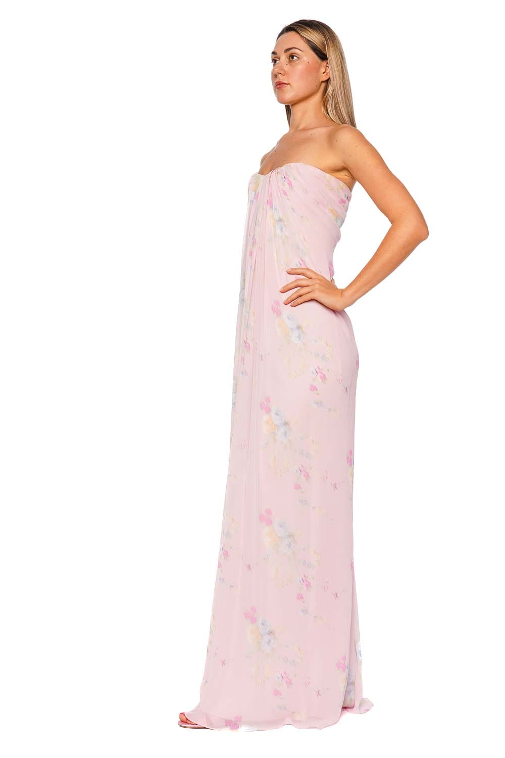 LoveShackFancy Emara Rosy Trellis Strapless Maxi Dress