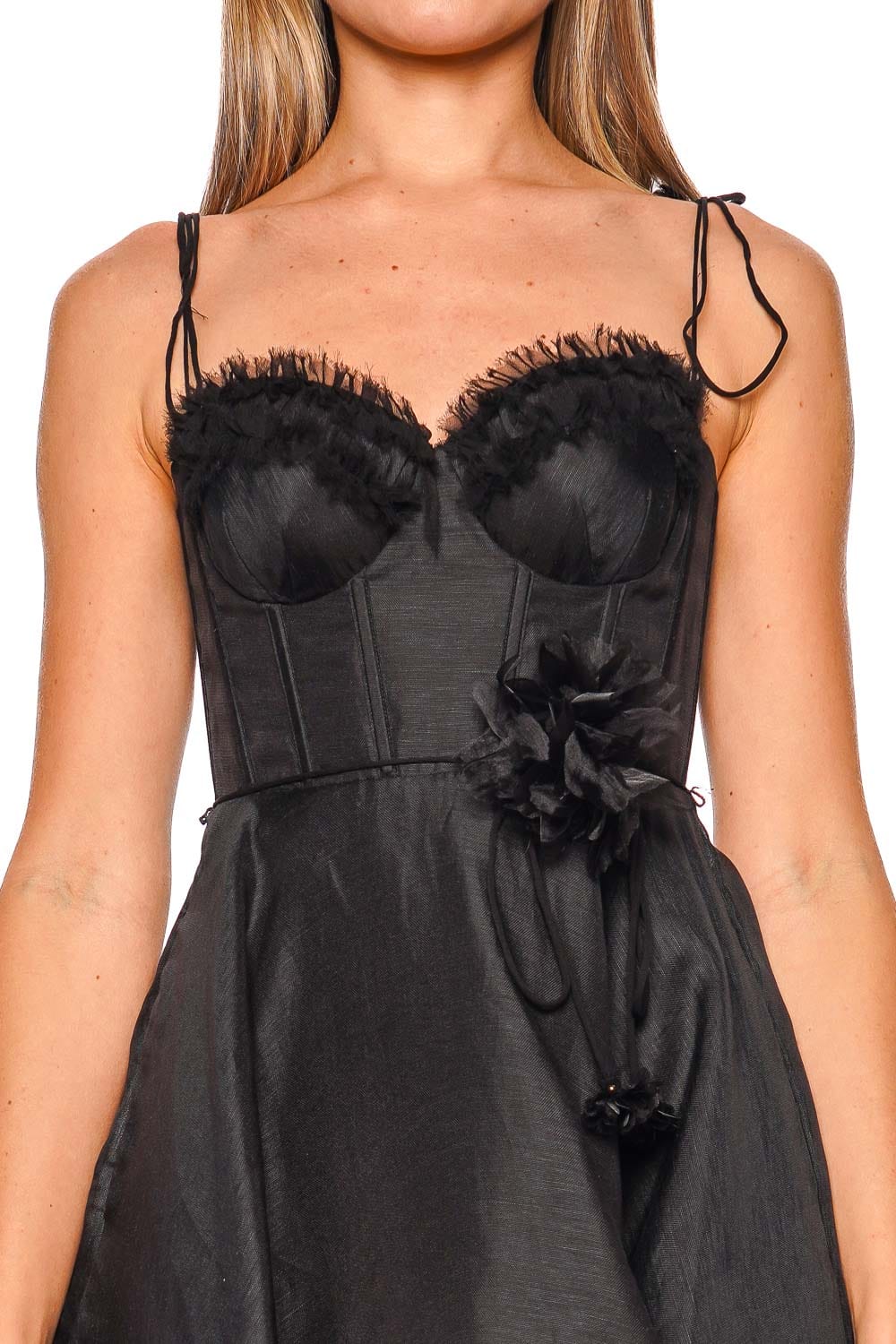 ZIMMERMANN Luna Black Ruffle Corset Mini Dress
