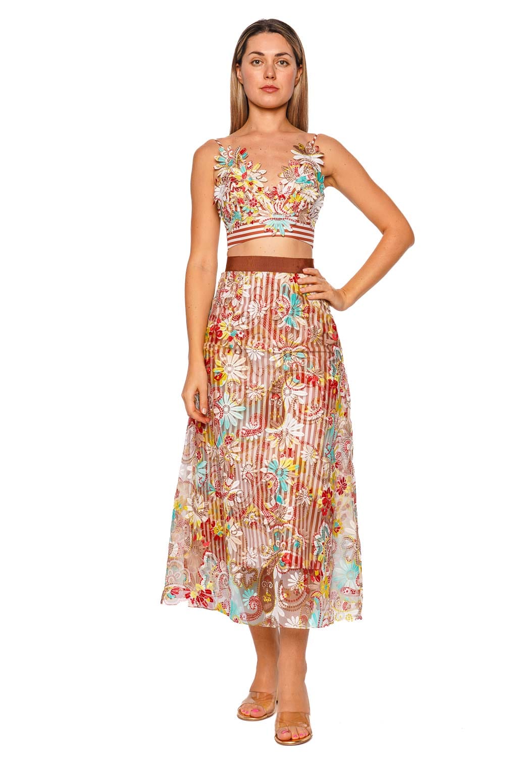 Silvia Tcherassi Nelida Flower Embroidered Midi Skirt