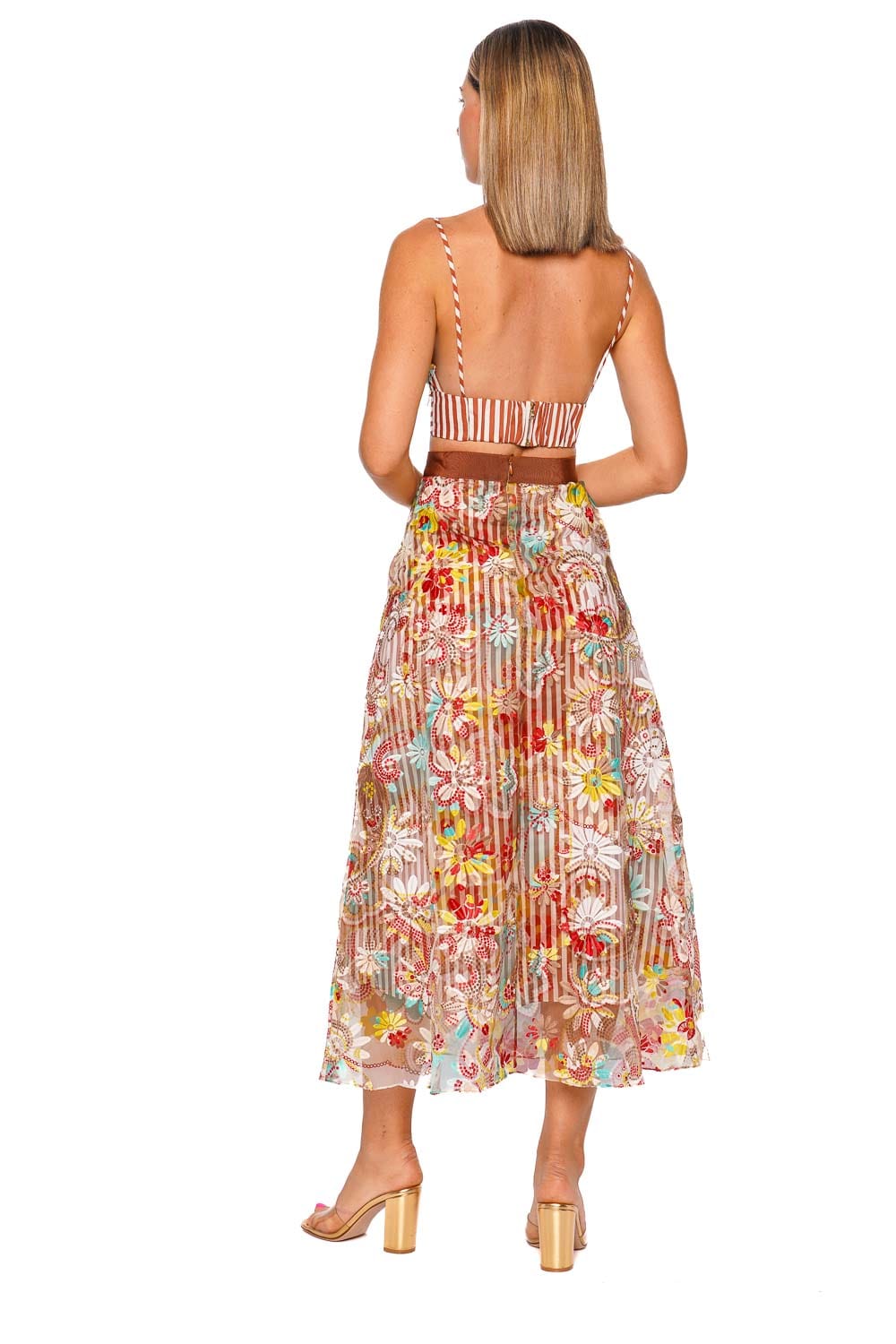 Silvia Tcherassi Nelida Flower Embroidered Midi Skirt