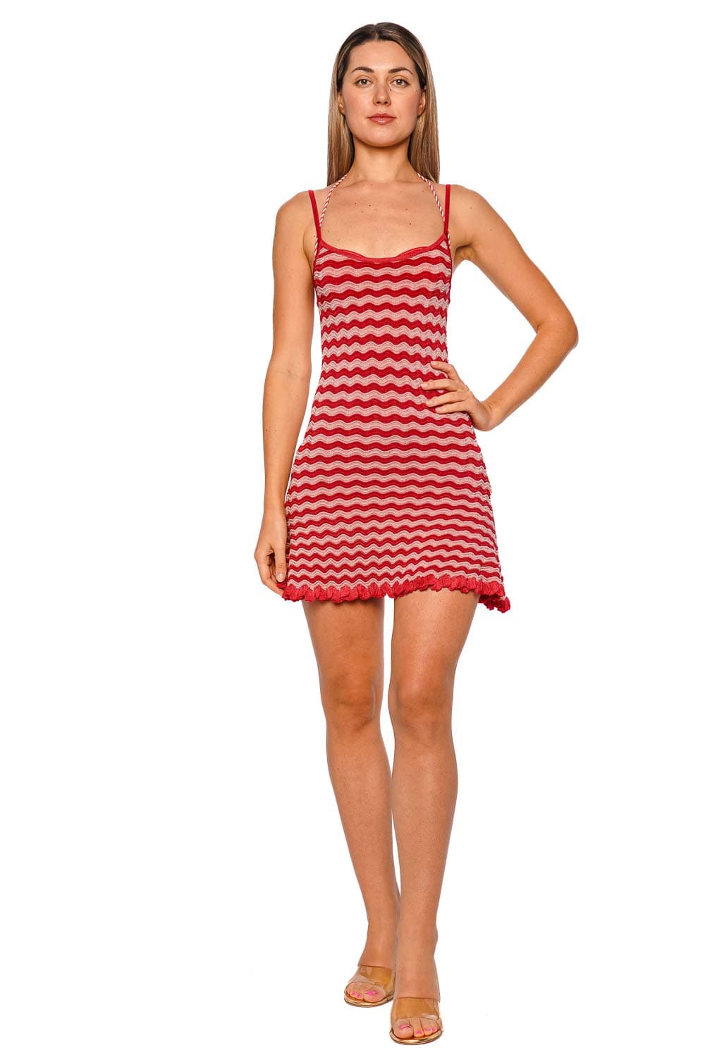 Talia Rooftop Red Ruffled Knit Mini Dress