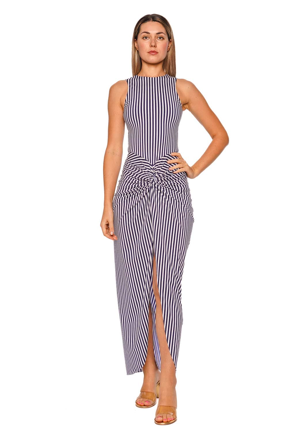 Silvia Tcherassi Leni Blue Stripes Sleeveless Twist Maxi Dress
