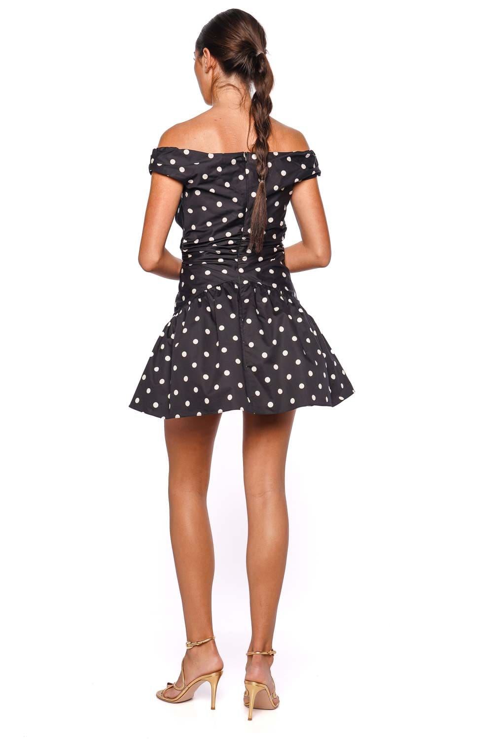self-portrait Black Polka Dot Off Shoulder Cotton Mini Dress