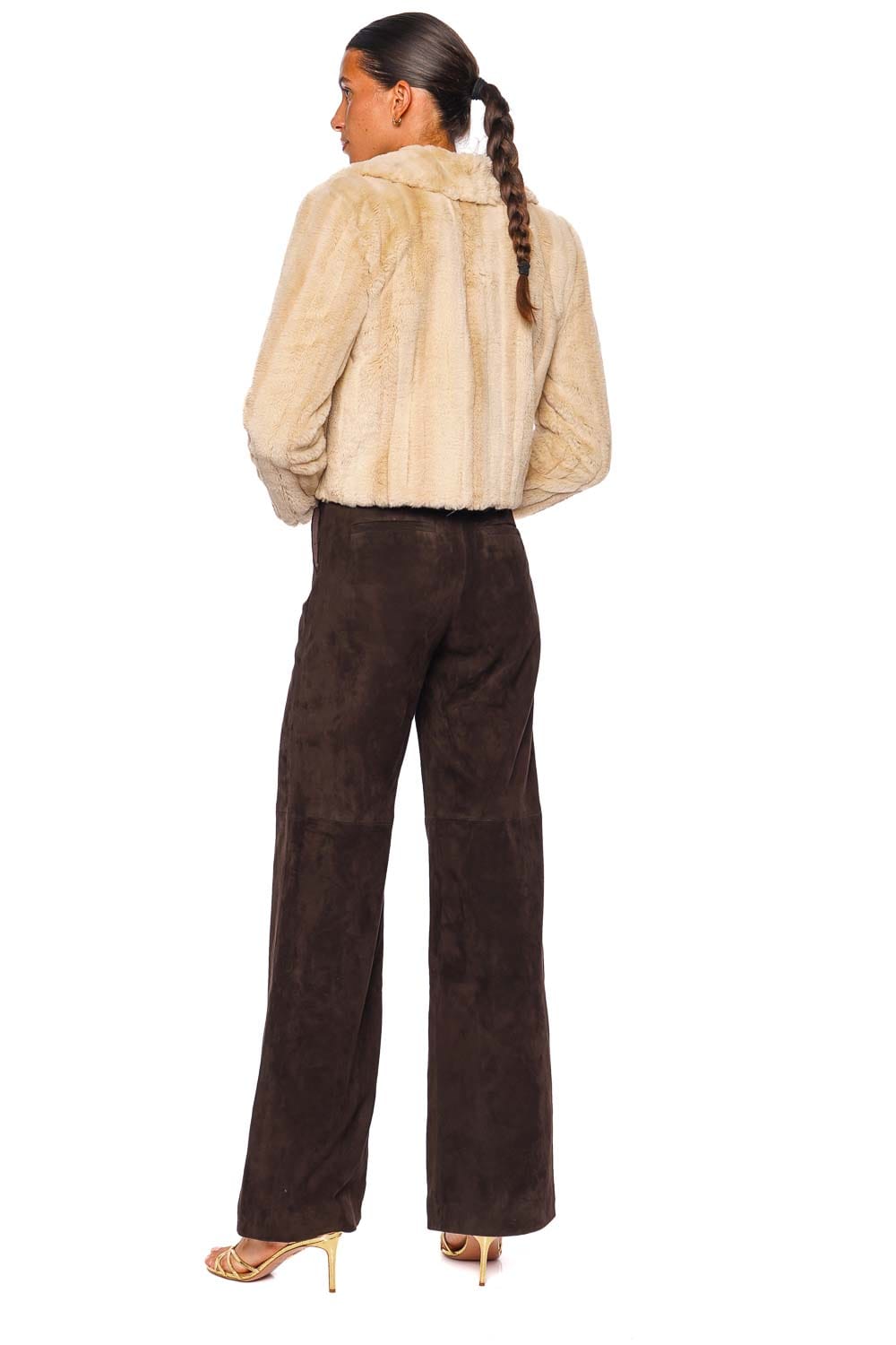 L'AGENCE Davy Crop Jacket Latte Long Sleeve Faux Fur Jacket