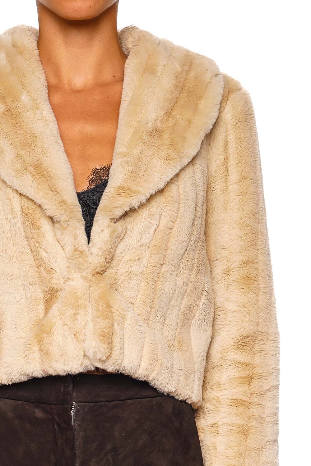 L'AGENCE Davy Crop Jacket Latte Long Sleeve Faux Fur Jacket