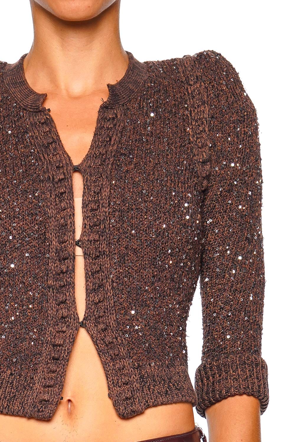 L'AGENCE Thistle Sequined Cropped Three Quarter Sleeve Cardigan Java