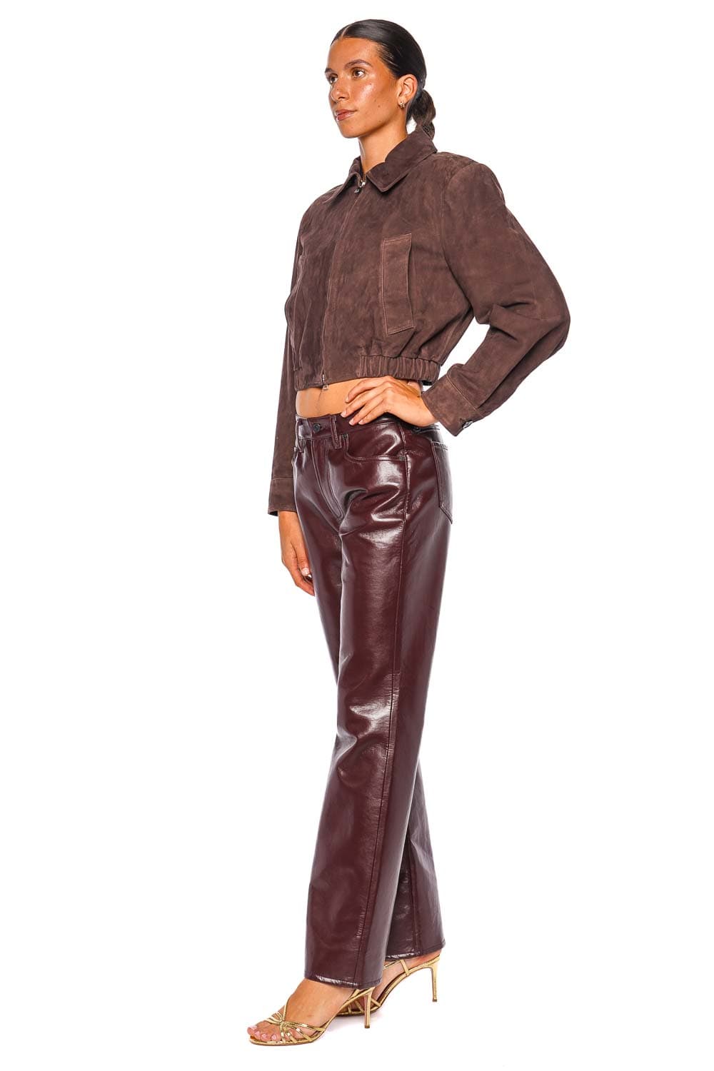 AGOLDE Nahla Root Long Sleeve Cropped Suede Jacket