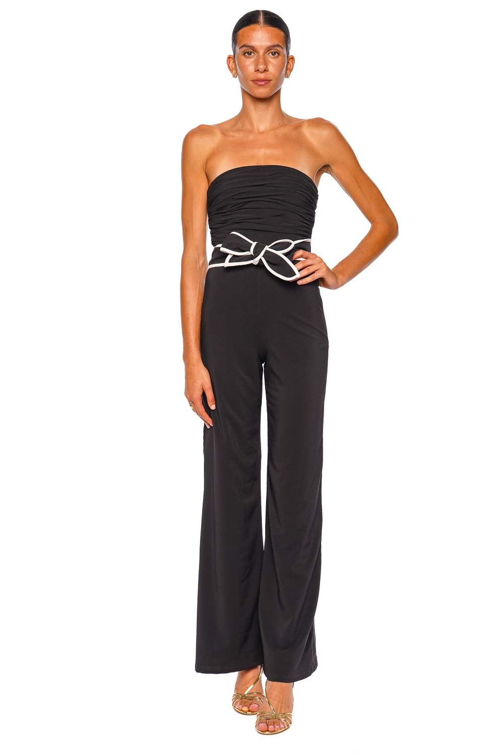 Andalucia Black Strapless Wide Leg Jumpsuit