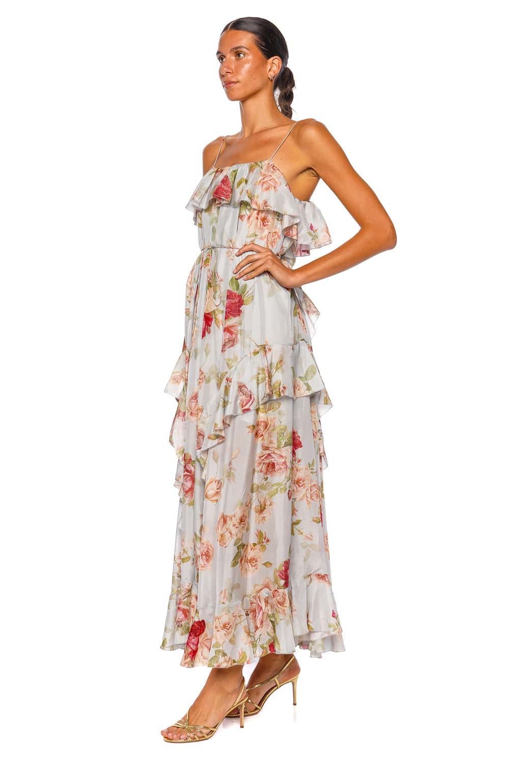 ZIMMERMANN Roselight Blue Rose Frill Silk Maxi Dress