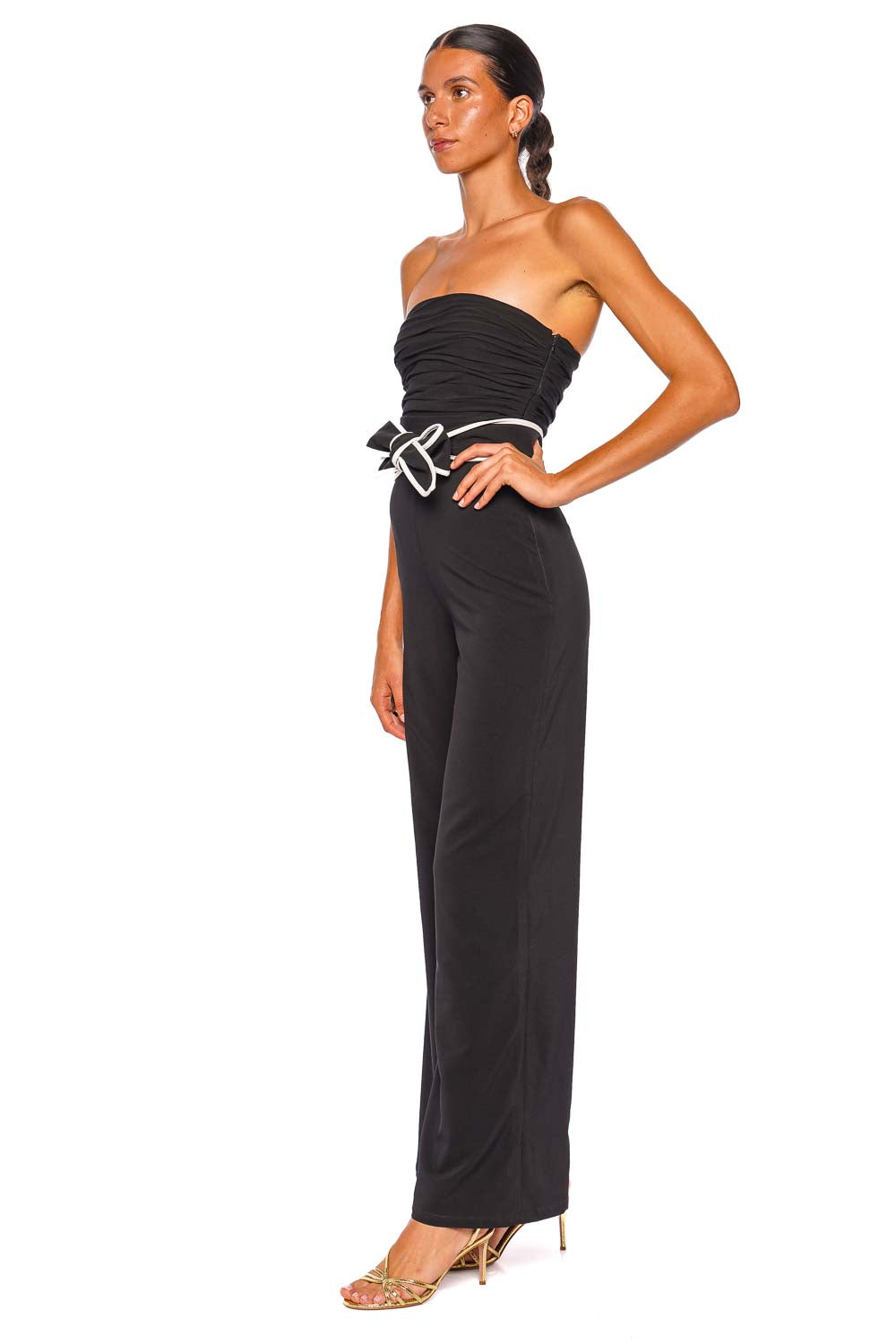 Andalucia Black Strapless Wide Leg Jumpsuit