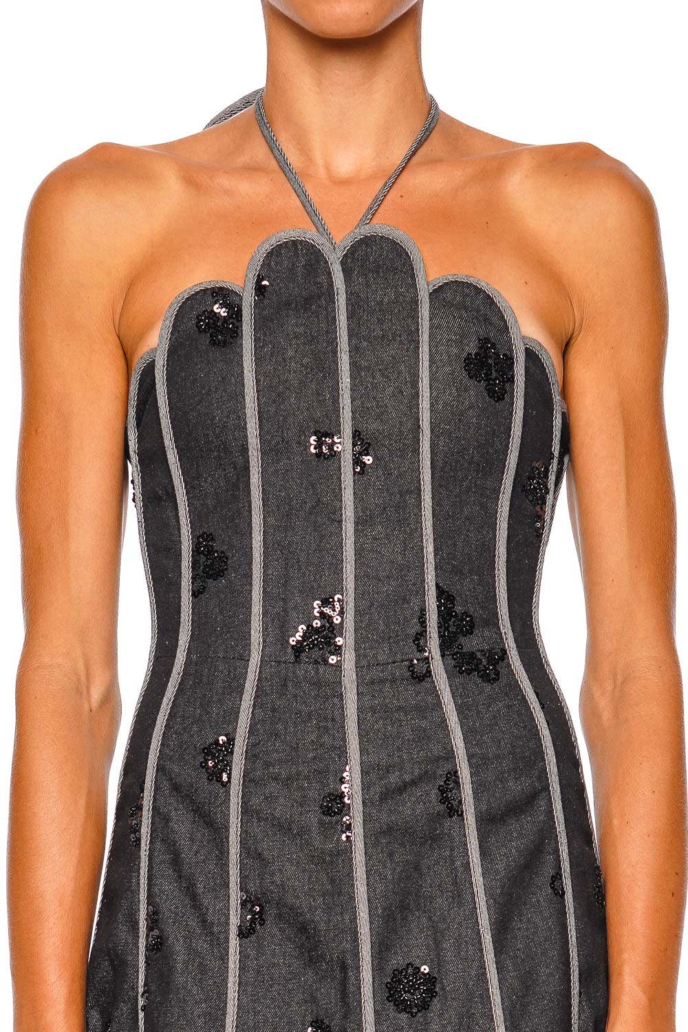 Lenny Scalloped Sequin Halter Mini Dress