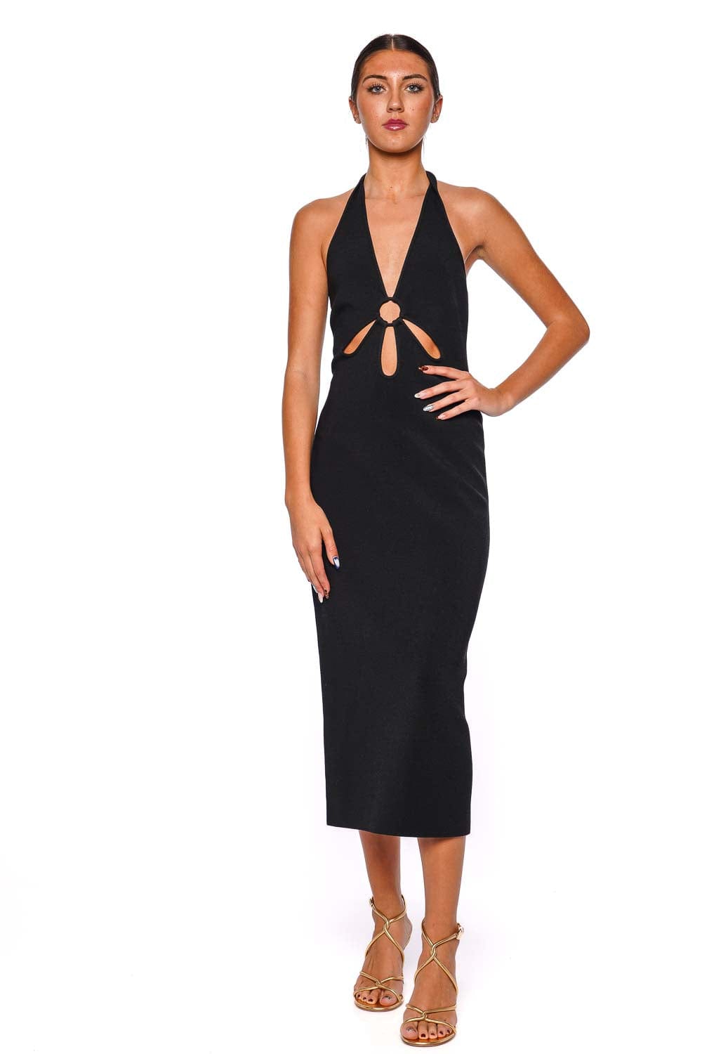 Cult Gaia Vinna Black Halter Knit Cut Out Midi Dress