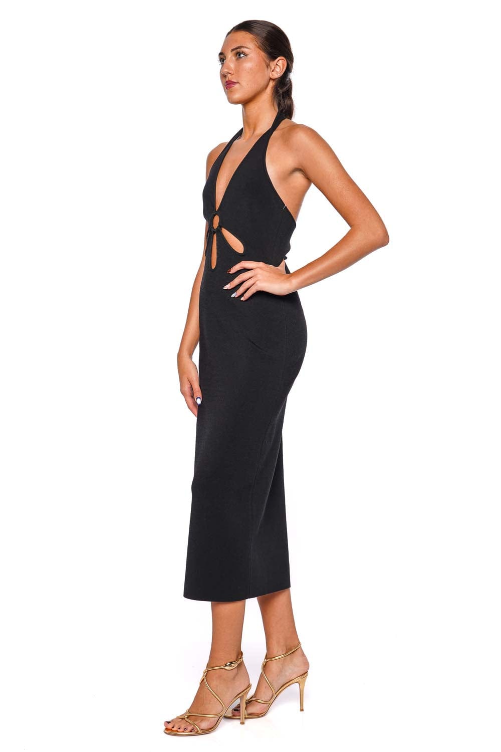 Cult Gaia Vinna Black Halter Knit Cut Out Midi Dress